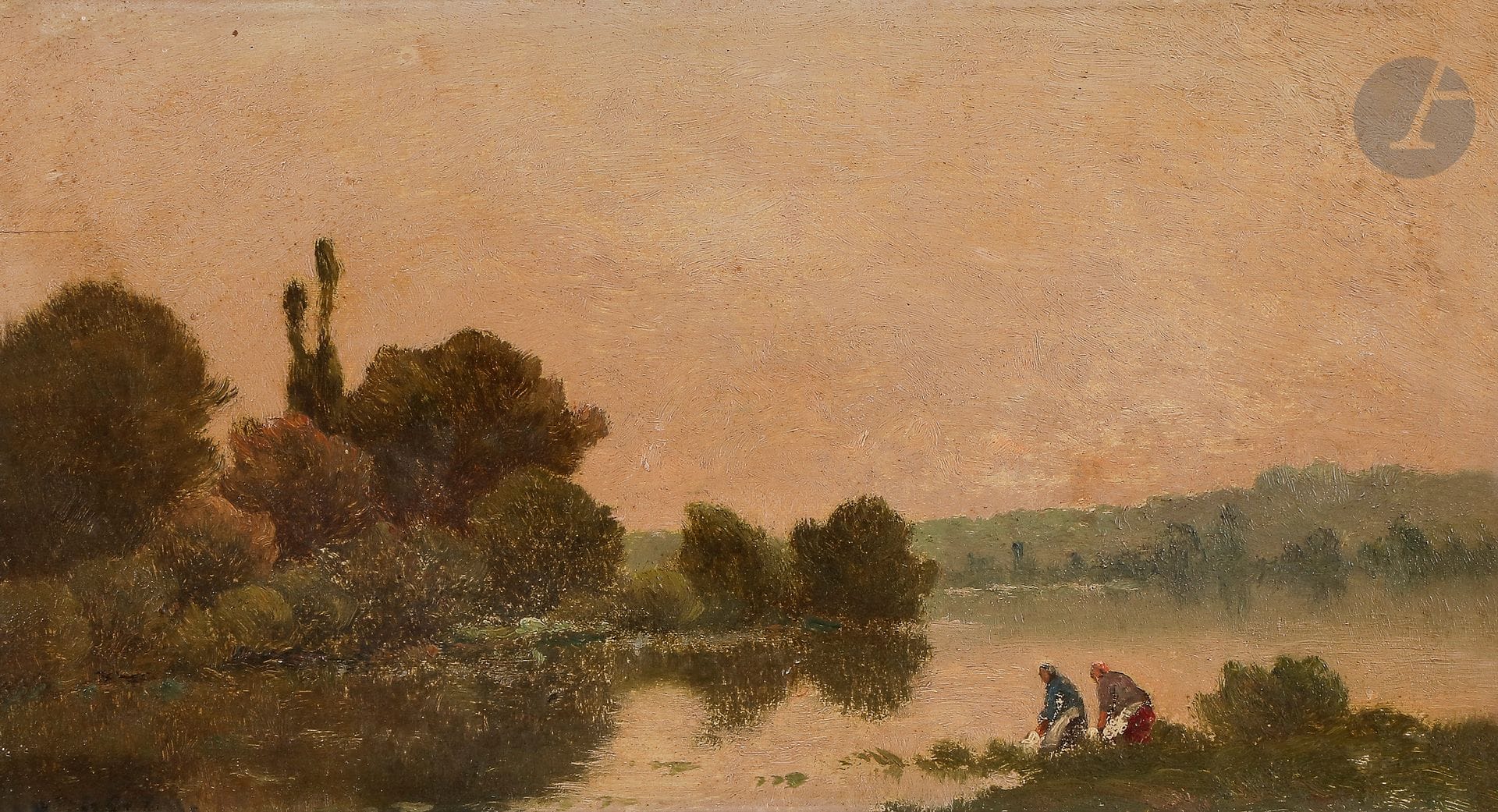 Hippolyte Camille DELPY (1842-1910)
Les Lavandières
Huile sur panneau.
Signée en bas à gauche.
16 x 27 cm