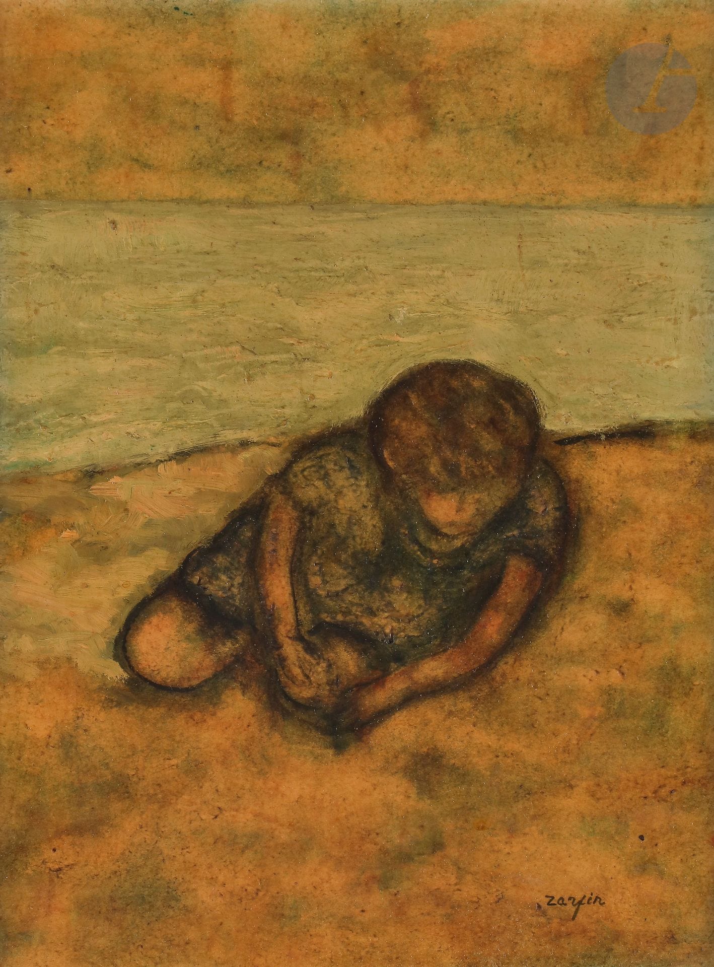 Faïbich-Schraga ZARFIN (1899-1975)
Enfant à la plage
Gouache vernie sur carton.
Signée en bas à droite.
33 x 24 cm
