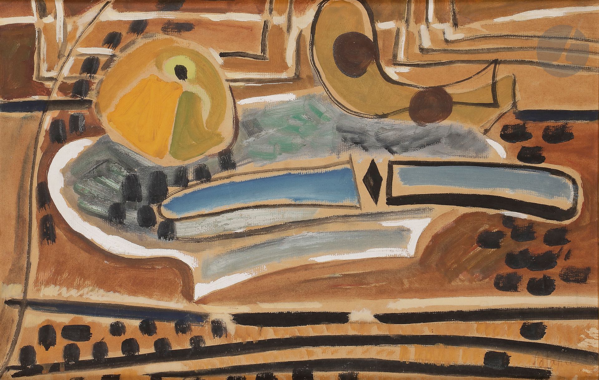 Louis LATAPIE (1891-1972)
Nature morte au couteau
Gouache sur papier contrecollé sur toile.
Signée en bas à droite.
30 x  46 cm

Nous remercions Madame Dominique Bissière d'avoir confirmé l'authenticité de cette œuvre.