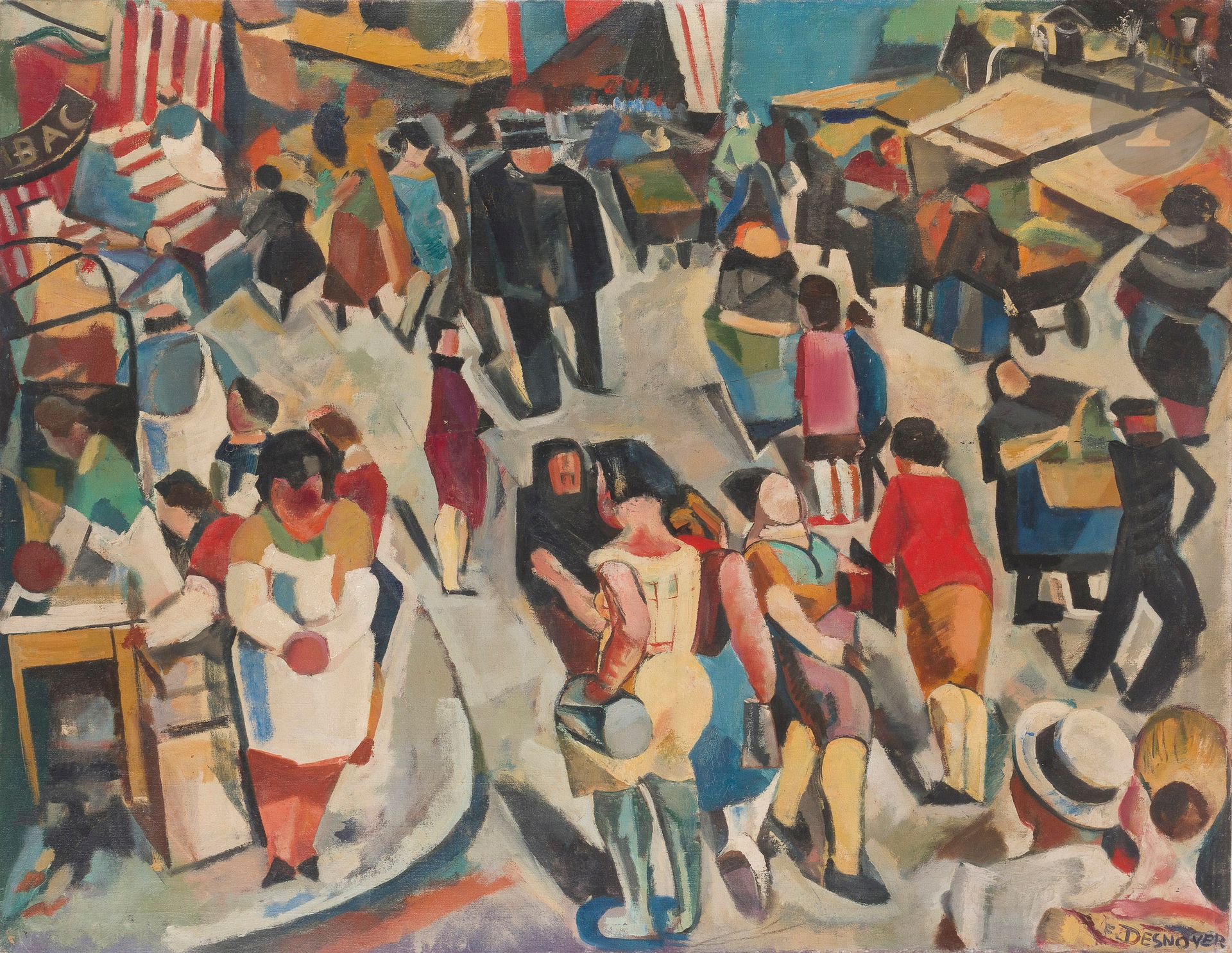 
François DESNOYER (1894-1972)

Parisiens de la rue Mouffetard (place Saint-Médard, Paris 5ème), vers 1927

Huile sur toile.

Signée en bas à droite.

Signée et titrée au dos.

130 x 162 cm



Exposition : 

Salon des Indépendants, Paris (fragments d'étiquettes au dos).



Bibliographie:

L'Homme dans la ville - les Peintres témoins de leur temps - musée Galliera, 1954, reproduit p. 97. 


Cette œuvre sera incluse dans le Catalogue Raisonné actuellement en préparation par Monsieur Jean-Pierre Joubert.
