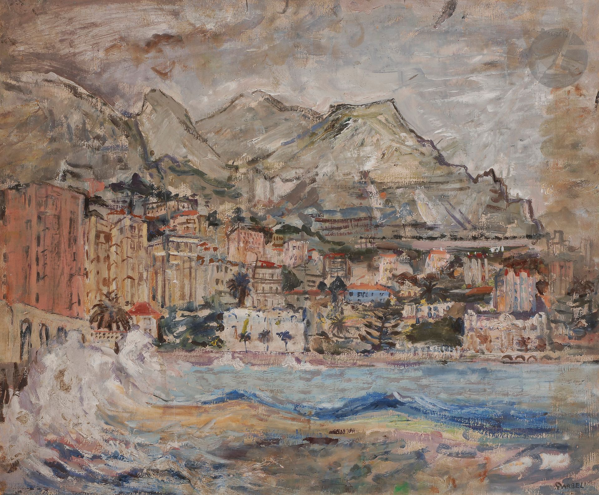 Alexandre Sasha GARBELL (1903-1970)
Ville italienne, 1957
Huile sur carton.
Signée en bas à droite.
43,5 x 52,5 cm