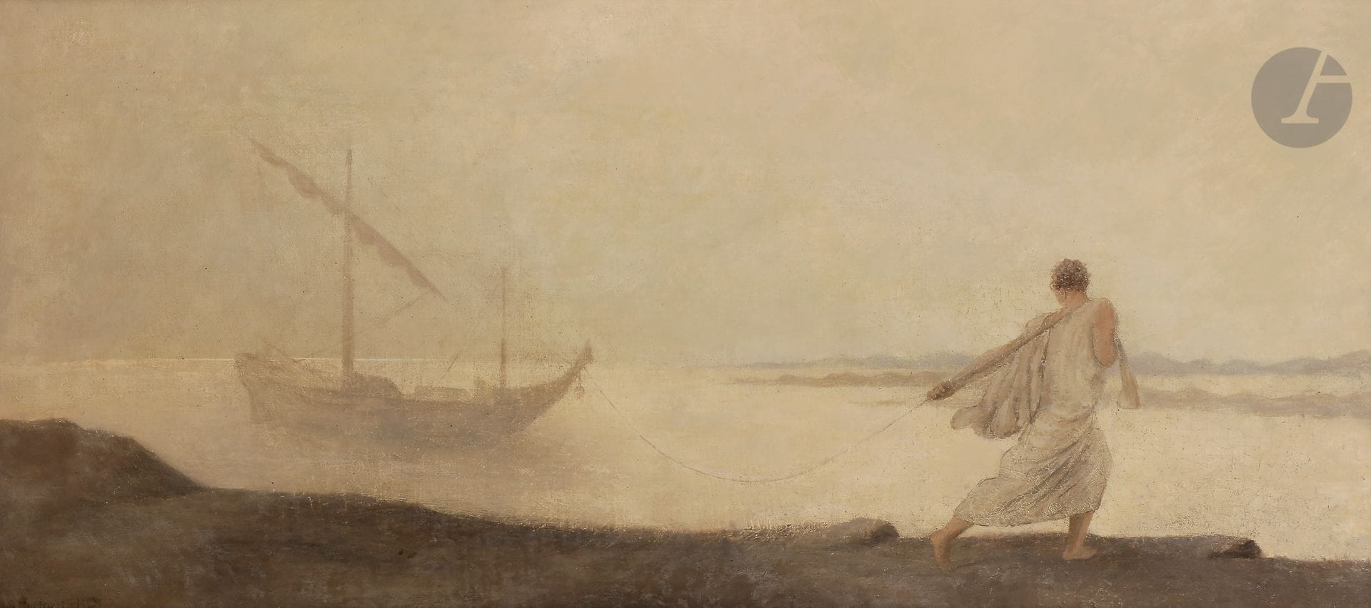 Hector LEROUX (1829-1900
)Vestal guiding a shipOil
on canvas.
Signed lower left.
(Framed).
46,5 x 97 cm




