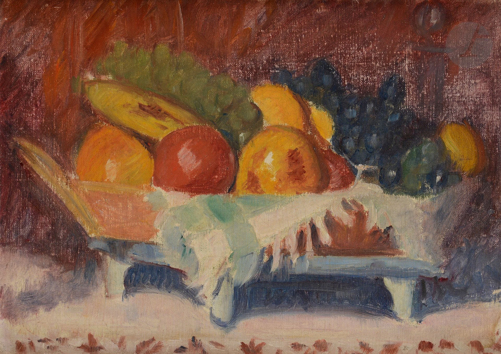Jean PUY (1876-1960
)Cup of fruitsOil
on canvas.
Not signed.
(Small accident).
16 x 24 cmWe

thank Hervé Labrid, Jean Puy's expert, coordinator of the Jean Puy committee, for the information he gave us

.




