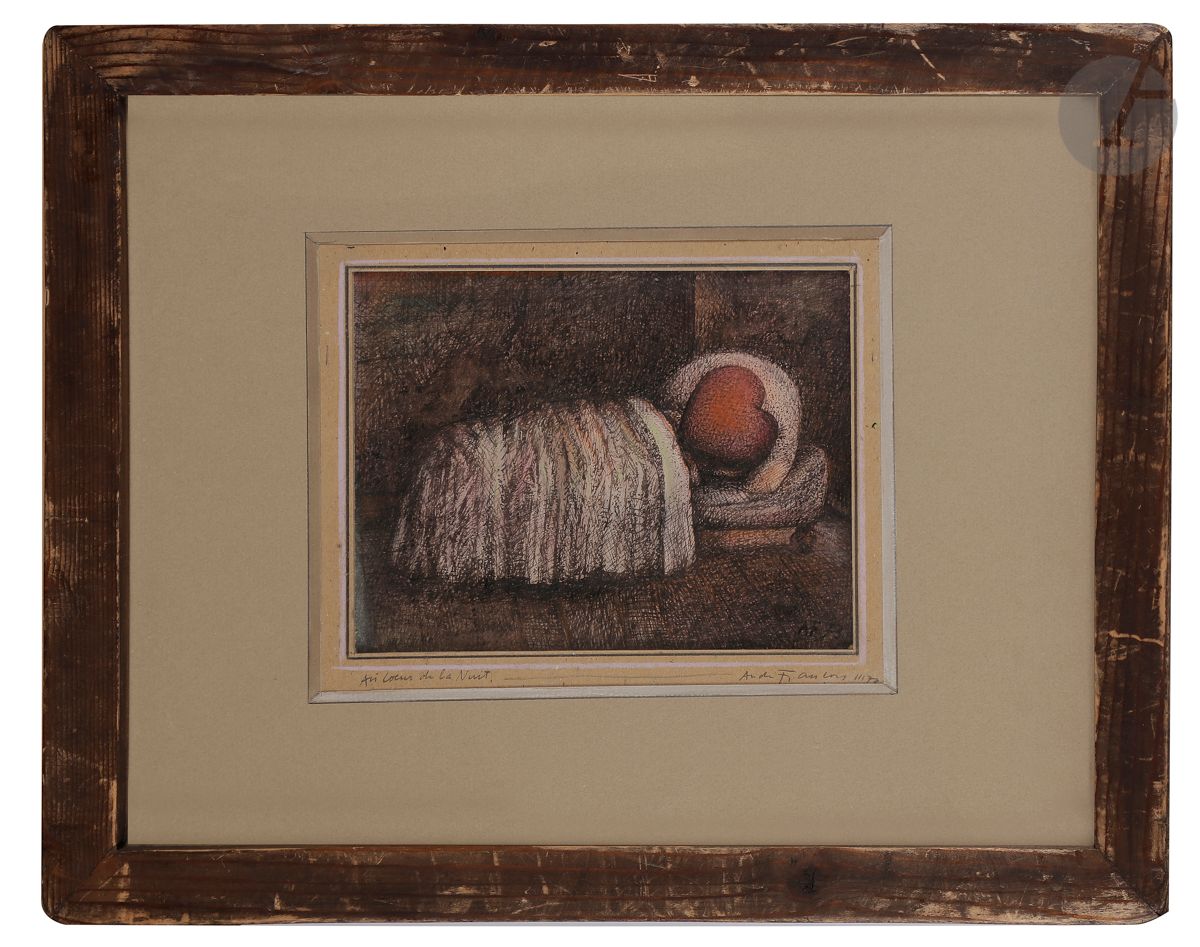 André FRANCOIS (1915-2005)
Au cœur de la nuit, 1973
Encre et crayon gras.
Monogrammée et datée en bas à droite.
Signée, datée et titrée sur le montage.
Dans son encadrement d’origine.
14 x 19,5 cm