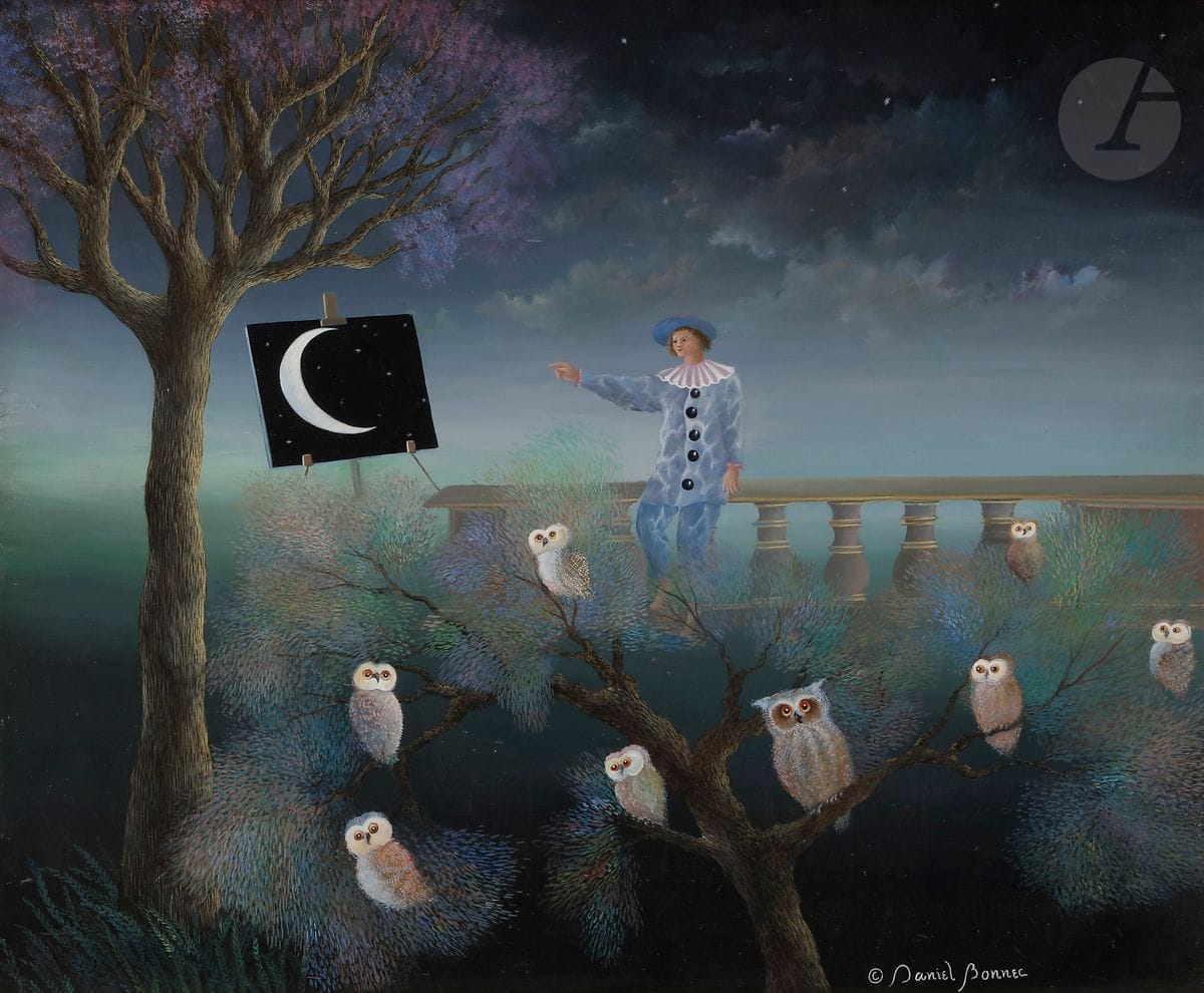 Daniel BONNEC (né en 1962)
Pierrot la Lune
Huile sur toile.
Signée en bas à droite.
46 x 55 cm