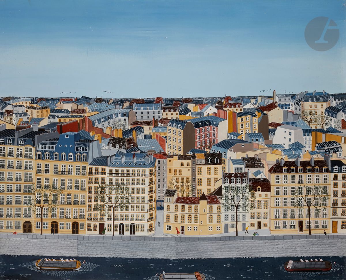 Anne-Marie SABATIER (née en 1947)
Les Toits de Paris, 1979
Huile sur toile.
Signée et datée en bas à droite.
81 x 100 cm