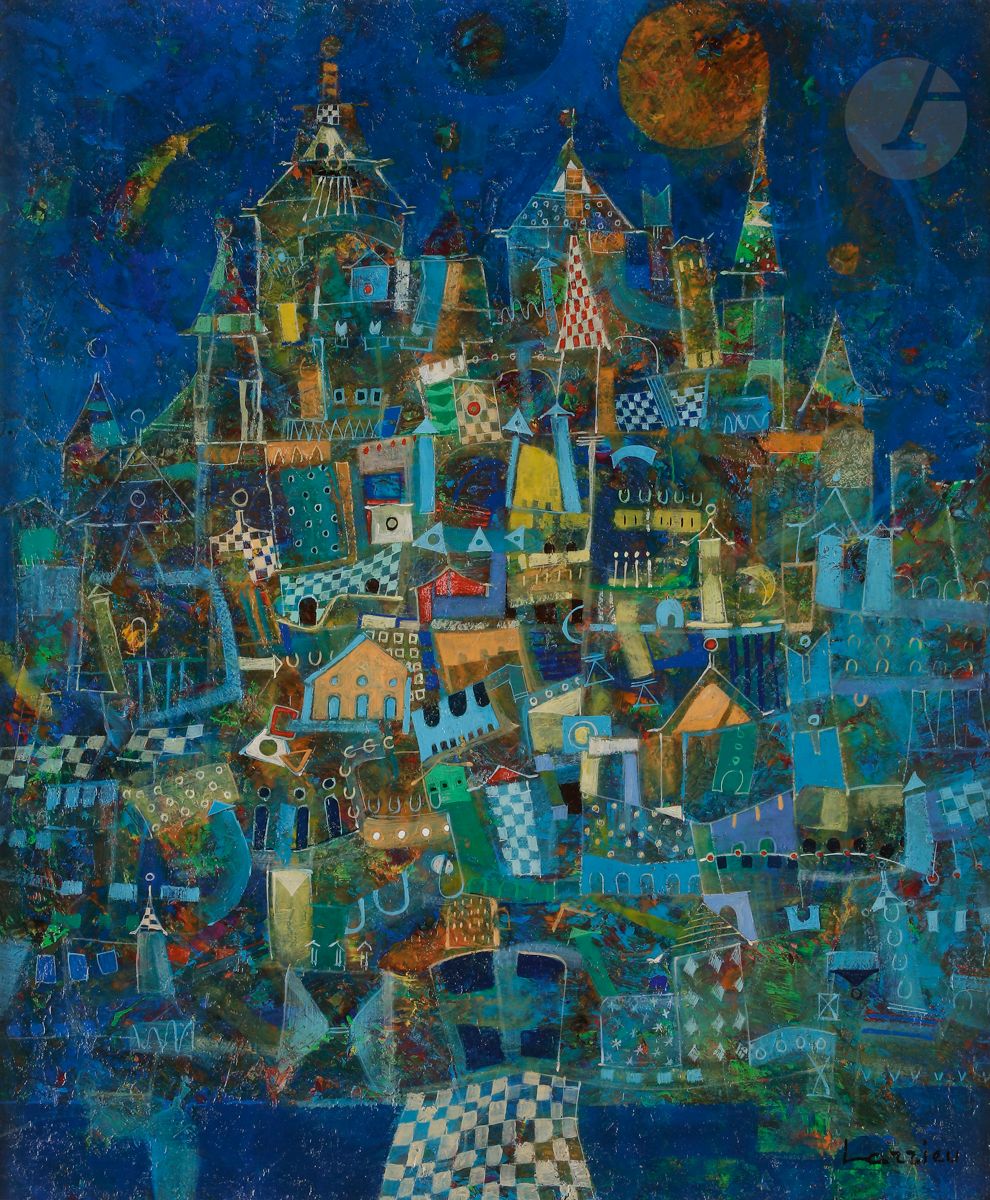 Jean-François LARRIEU (né en 1960)
Château du Moyen-Âge, 1999
Huile sur toile.
Signée en bas à droite.
Signée, datée, titrée et dédicacée au dos.
46 x 38 cm