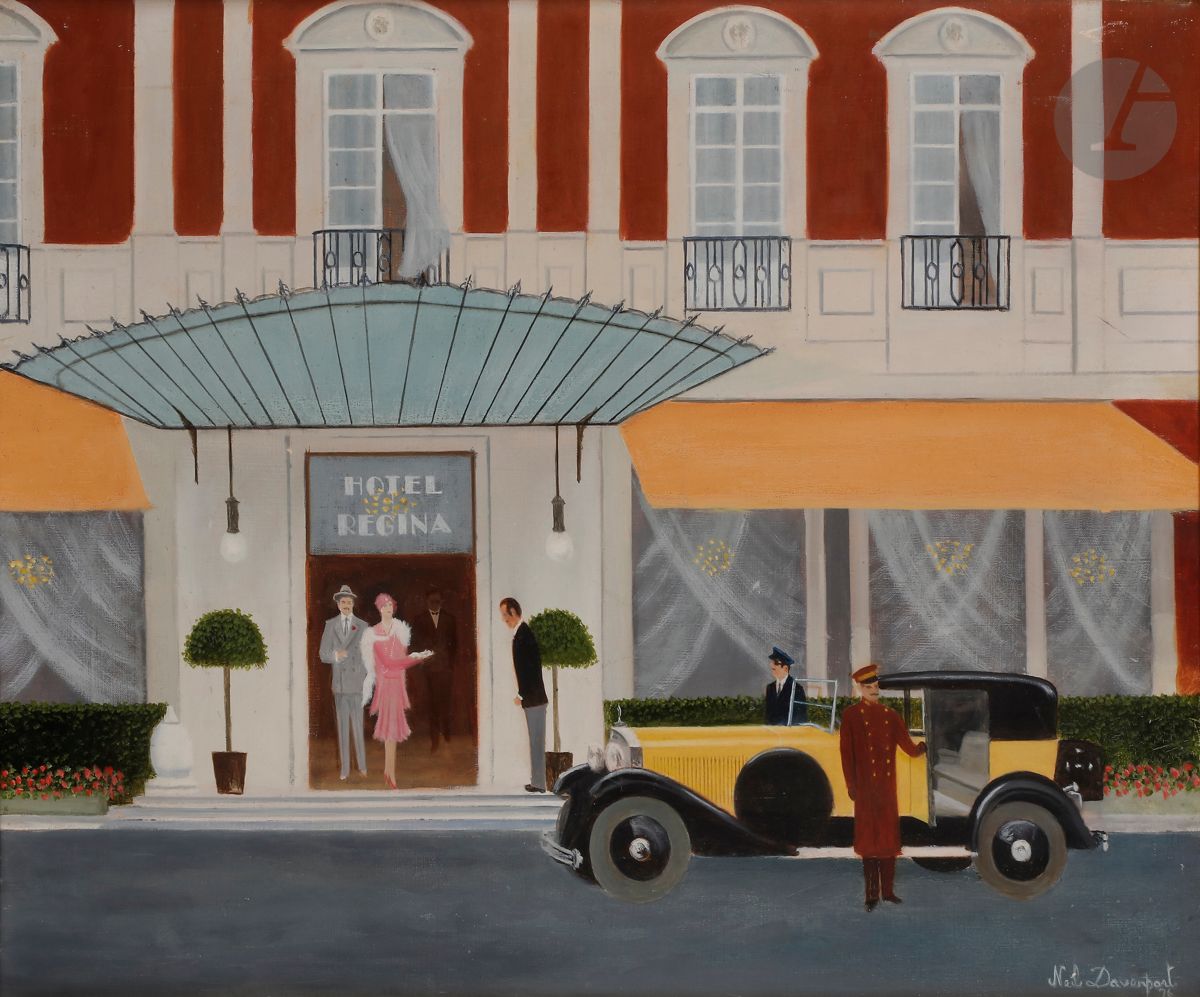 Neil DAVENPORT (1913-1983)
Départure by motor, Hôtel Regina, 1976
Huile sur toile.
Signée et datée en bas à droite.
41 x 51 cm