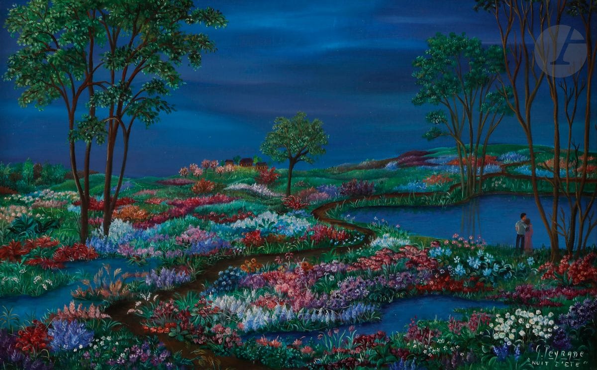 Geneviève Gérard PEYRADE (né en 1926)
Nuit d’été
Huile sur toile.
Signée et titrée en bas à droite.
27,5 x 41 cm