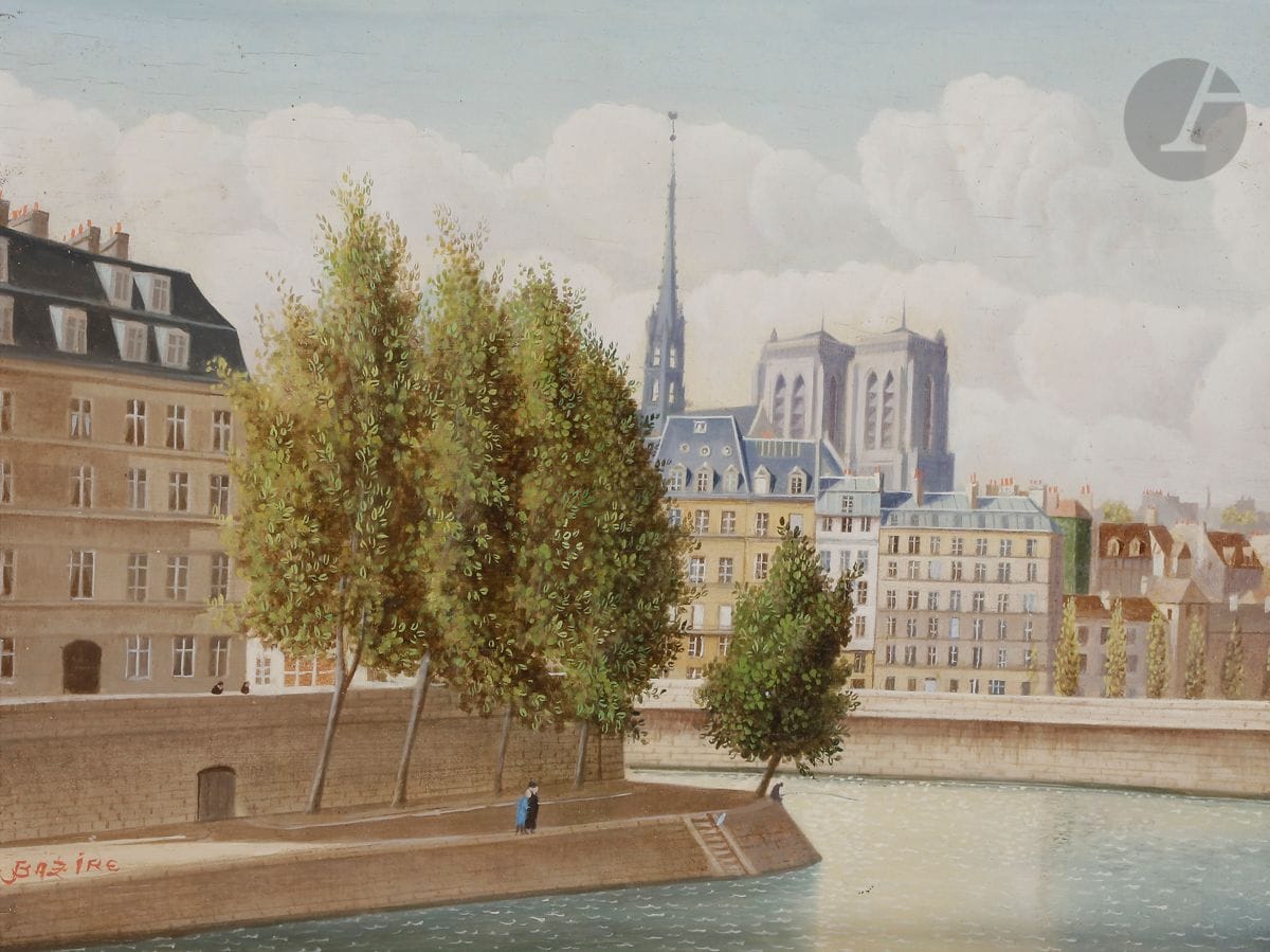 Pierre BAZIRE (né en 1938)
Paris, Notre-Dame vue de l’Hôtel de Ville
Huile sur panneau.
Signée en bas à gauche.
Signée et titrée au dos.
24 x 33 cm