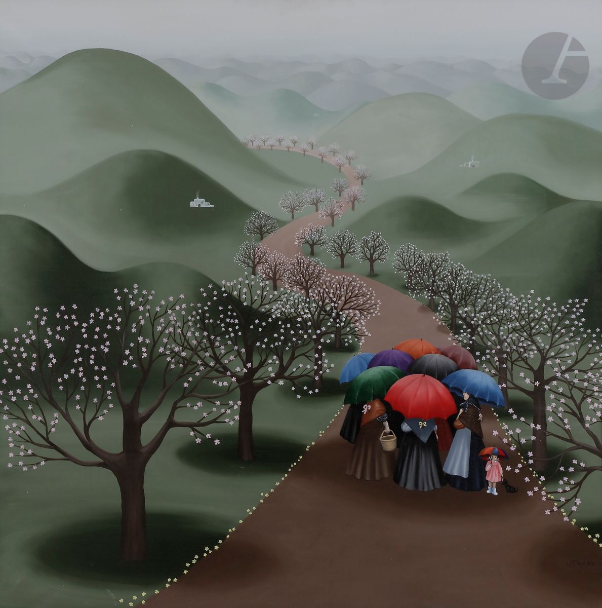 UTAW ? (XXe siècle)
La Réunion sous la pluie, 1984
Huile sur toile.
Signée et datée en bas à droite.
81 x 81 cm