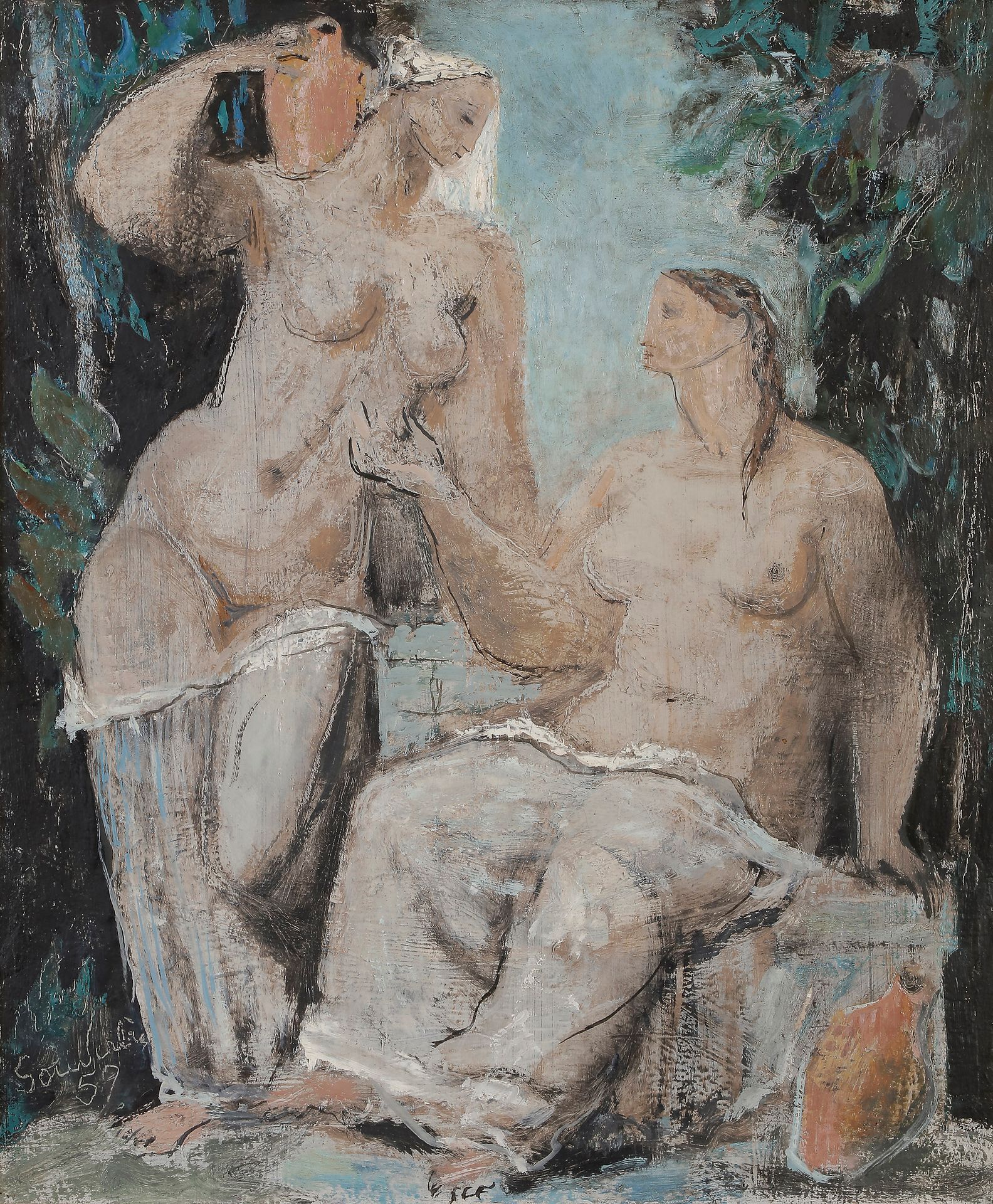 Jean SOUVERBIE (1891-1981)
Femmes à la fontaine, 1959
Huile sur toile.
Signée et datée en bas à gauche.
55 x 46 cm

Bibliographie : 
Frédéric Souverbie, Jean Souverbie 1891-1981, Gourcuff Gradenigo, 2021, reproduit p. 174 sous le numéro 331.