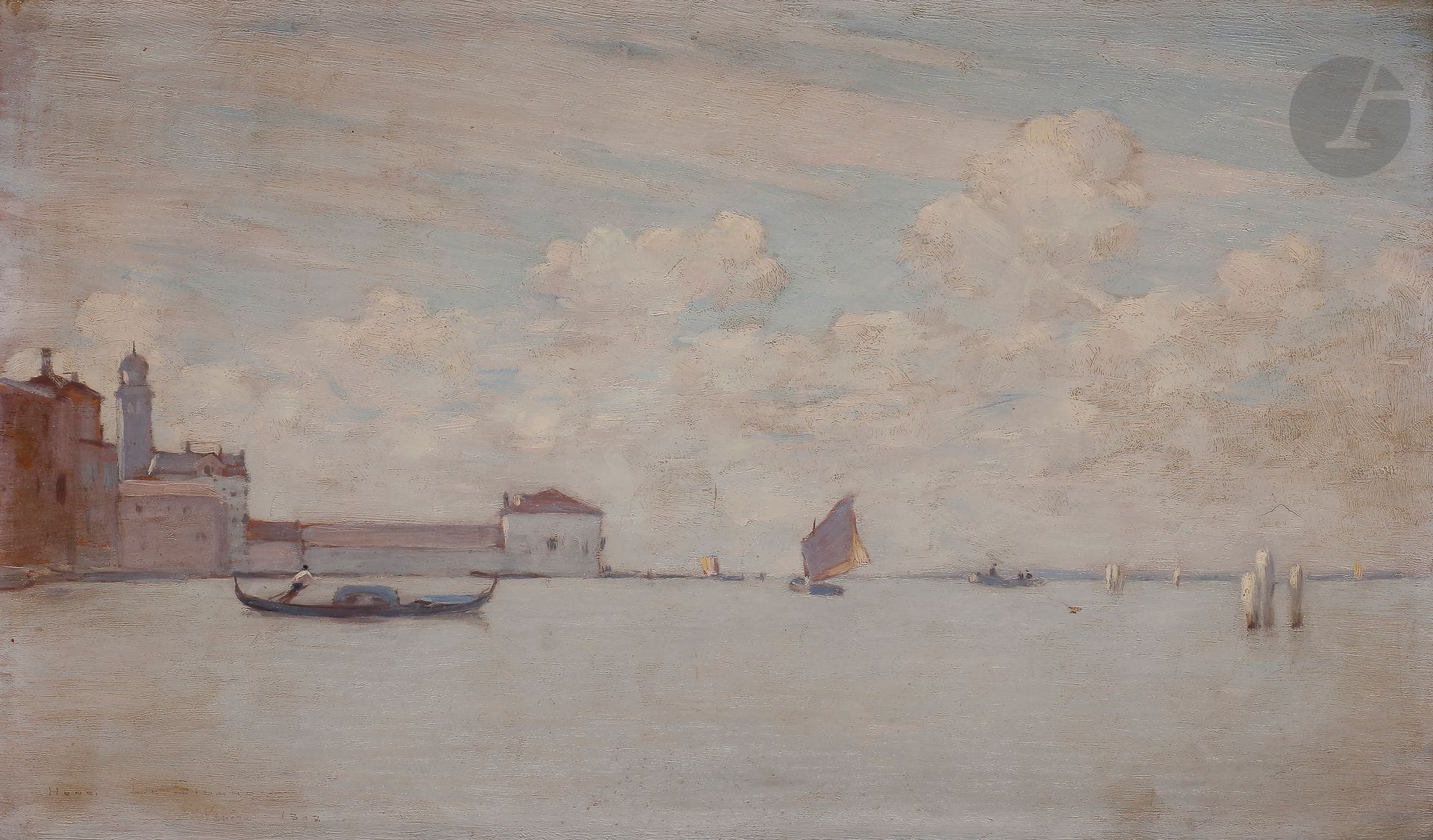 Henri LE SIDANER (1862-1939)
Venise, la Lagune, 1892
Huile sur panneau.
Signée, datée et située en bas à gauche.
25 x 40 cm

Bibliographie :
- Yann Farinaux Le Sidaner, Le Sidaner, L’œuvre peint - L’œuvre gravé, Éditions André Sauret, 1989, reproduit p. 296 sous le numéro 823. 
- Yann Farinaux-Le Sidaner, Henri Le Sidaner : Paysages intimes, Éditions Monelle Hayot, 2013, reproduit p. 36.