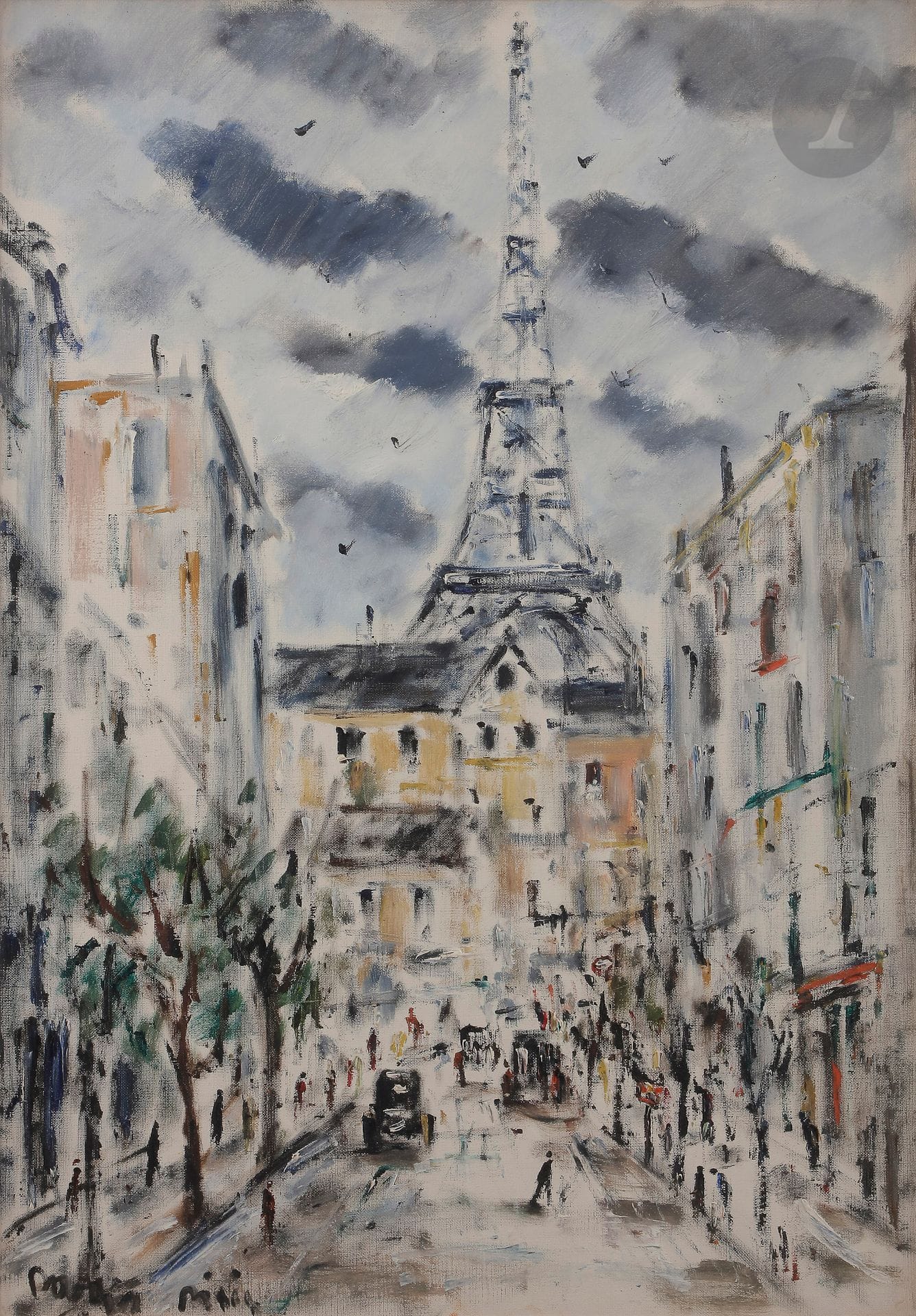 *Filippo de PISIS (1896-1956)
La Tour Eiffel, 1930
Huile sur toile.
Signée et située en bas à gauche.
69 x 49 cm

Provenance : 
- Galerie Romanet, Paris (étiquette au dos).
- Collection particulière, Suisse. Acquis auprès de cette dernière.

Expositions : 
- Montparnasse, Palais des Beaux-Arts, Charleroi (étiquette au dos).
- 60 Maîtres de Renoir à Chagall, de 1880 à 1930, Musée Galliera, Paris, Septembre-octobre 1966 (étiquette au dos).
- Chagall, Foujita, Kisling, Picasso et la Belle Époque de Montparnasse, Musée du Petit Palais, Genève, Juin-novembre 1973 (étiquette au dos).
- École de Paris, de Renoir à Kisling, en Afrique du Sud, Musées nationaux d’Afrique du Sud : Prétoria, Durban, Port Elisabeth, Cape Town, Johannesburg, 1983.
- Salon des Indépendants, Paris à l’unanimité, Grand Palais, Paris, 13 avril - 1er mai 1988, pp. 224 - 225.
- Le Tour de l’Europe en 80 tableaux, Musée du Petit Palais, Genève, 1990, reproduit p.12.
- L’Arte in Italia e in Francia, 1917-1937, Palais des Expositions, Rome, 1998.
- Museu de Arte Moderna do Rio de Janeiro (étiquette au dos).
- Da Renoir a Picasso : un secolo d’arte dal Petit Palais di Ginevra au Palazzo Bricherasio, Turin, 2001, reproduit p. 72.

Bibliographie : 
- Le Guide des antiquités, in ABC Décor, avril 1968, reproduit p. 90.
- Brasilinvest, 20 octobre 1982, reproduit p. 21.
- La Cittadella, 20 mai 2001, reproduit.