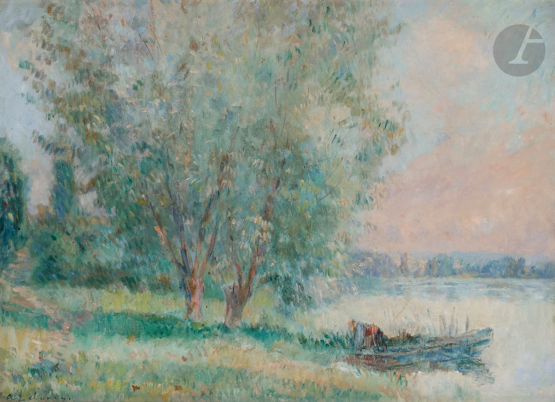 Albert LEBOURG (1849-1928)
Barque au bord de la Seine
Huile sur toile.
Signée en bas à gauche.
(Craquelures).
55 x 73 cm
