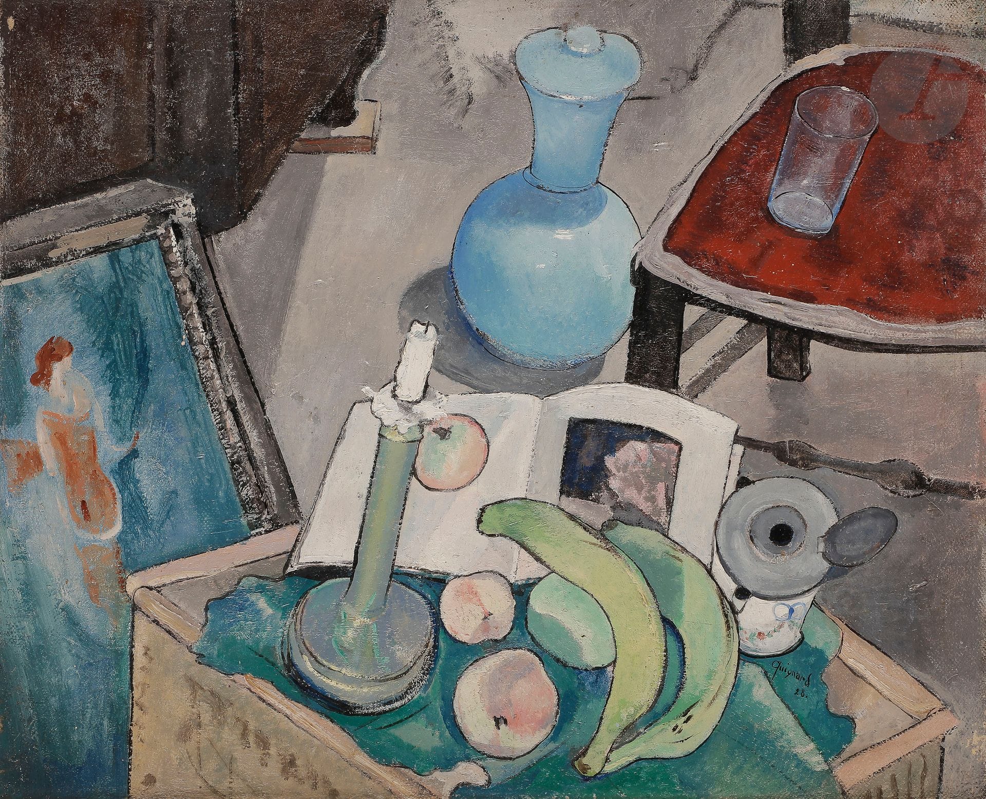Alberto da Veiga GUIGNARD (1896-1962)
Nature morte, 1928
Huile sur toile.
Signée et datée en bas à droite. 
(Usures et petit manque).
50 x 60 cm

 Expert : Expertises Tellier, Paris / Marc-Henri TELLIER