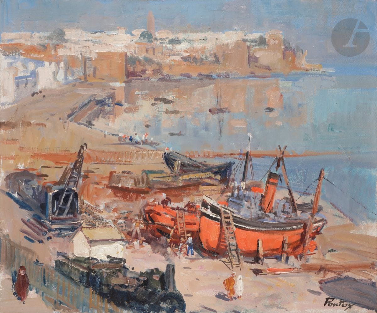 Henri-Jean PONTOY (1888-1968)
Chantier naval dans le port de Rabat
Huile sur toile.
Signée en bas à droite.
38 x 46 cm


