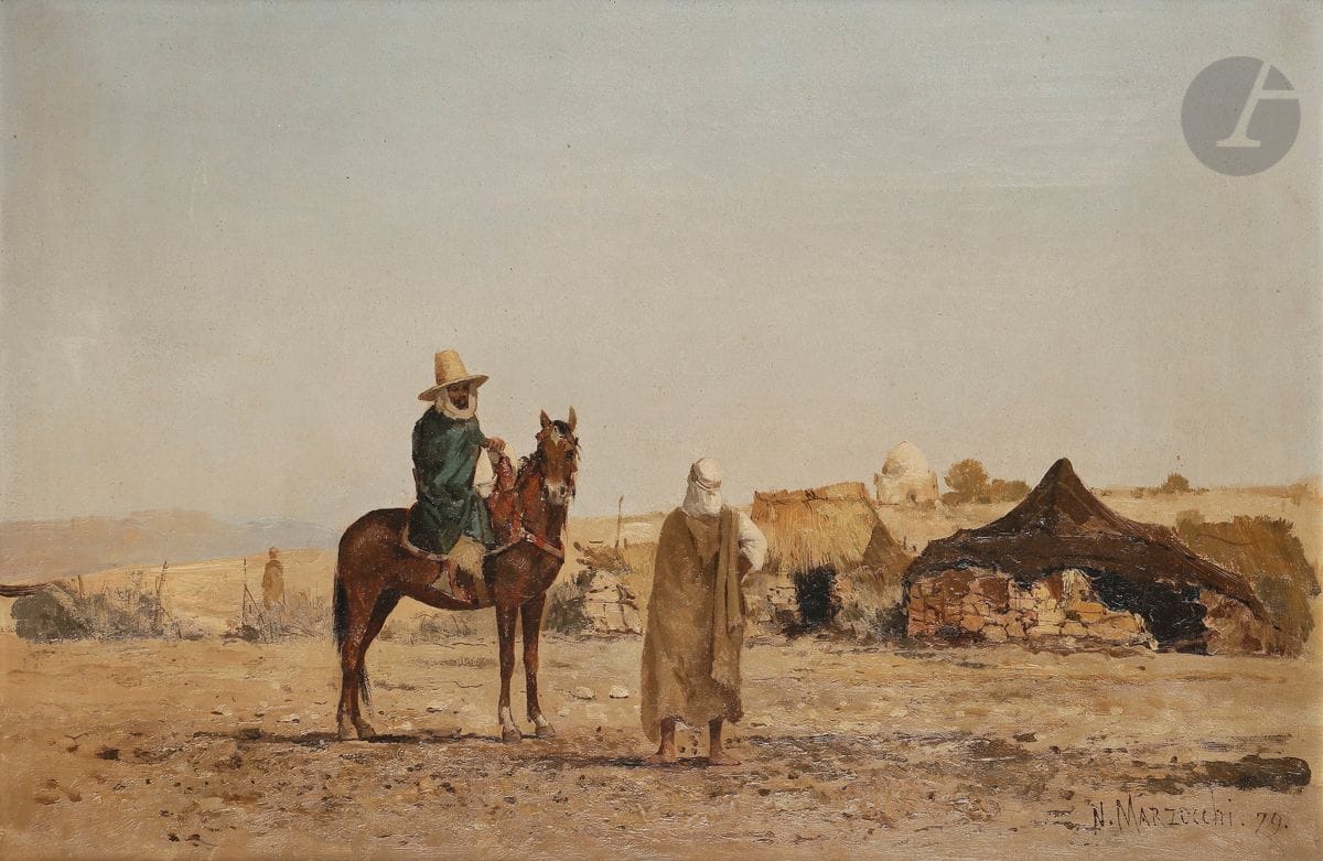 Numa MARZOCCHI DE BELLUCI (1846-1930
)Oriental landscape, 1879Oil
on canvas.
Signed and dated lower right.
(Small restorations).
37 x 55 cm







