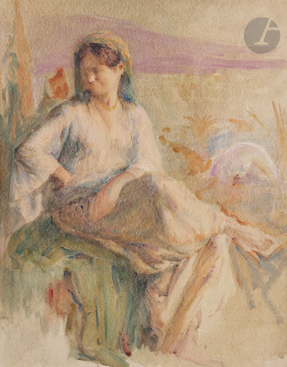 Alphonse BIRCK (1859-1942)
Femme d’Algérie
Aquarelle.
Titrée et annotée au dos.
54 x 43 cm

