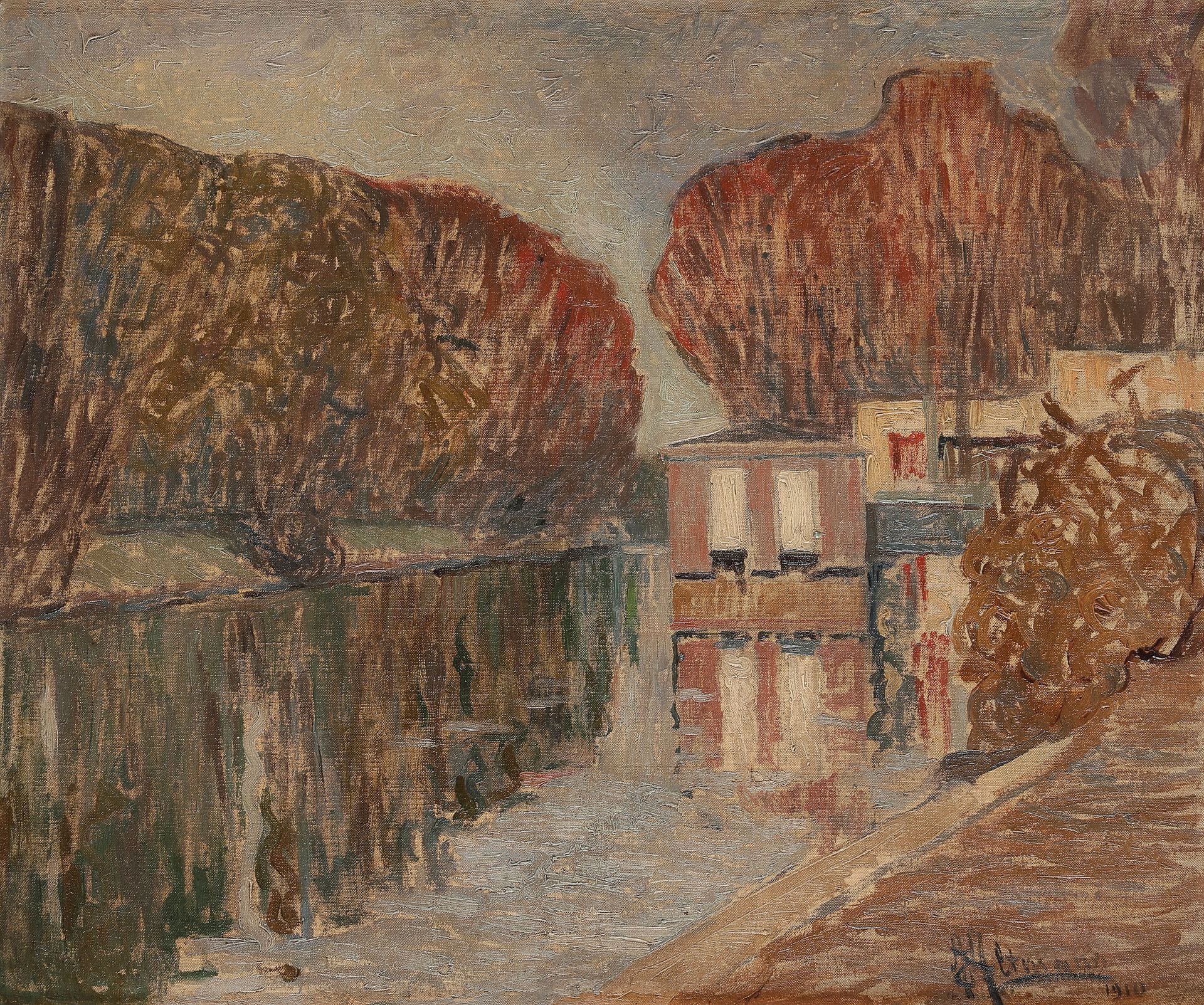 Alexandre ALTMANN (1878-1932)
Le bateau lavoir, 1910
Huile sur toile.
Signée et datée en bas à droite.
46 x 55 cm

Александр АЛЬТМАН (1878-1932)
Плавучая прачечная , 1910
Холст, масло.
Подпись с датой внизу справа.
55 х 46 см