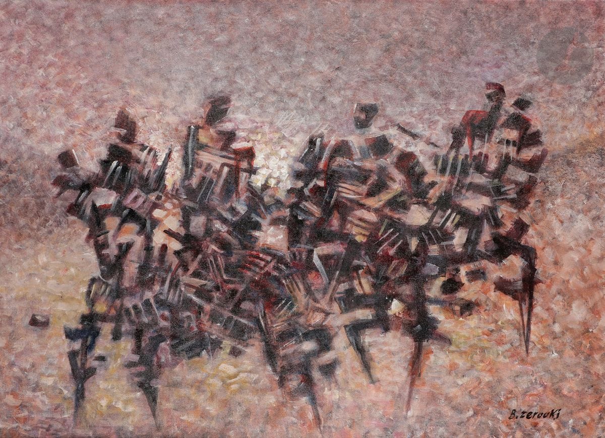 Boukhari ZERROUKI [algérien] (né en 1944)
Fantasia, 2016
Huile sur toile.
Signée en bas à droite.
73 x 100 cm