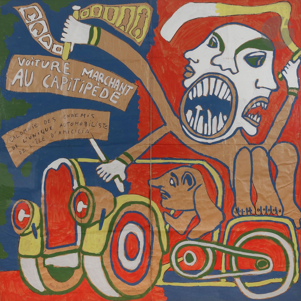 Yvon TAILLANDIER (né en 1926)
Les Fous du volant, 1974
Gouache sur papier kraft.
Signée et datée en bas à gauche.
180 x 195 cm