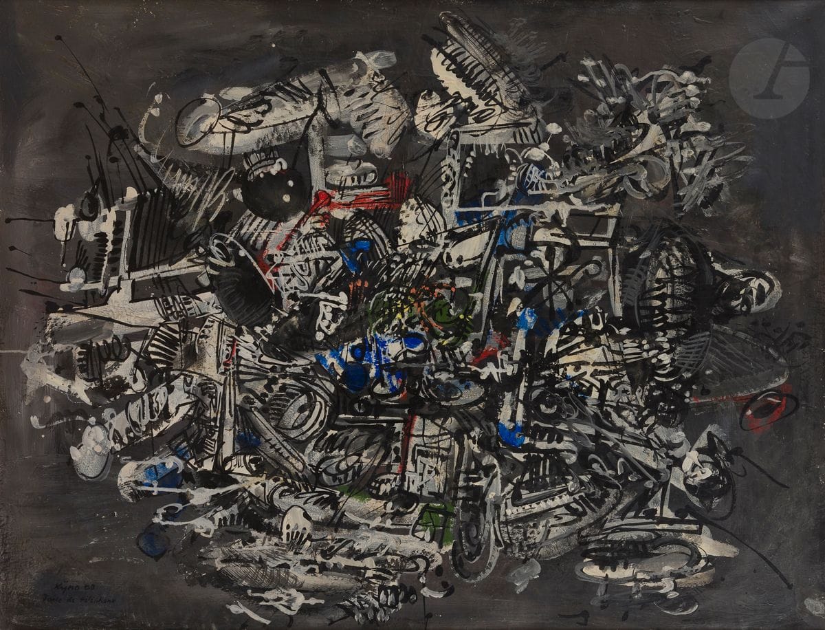 Ladislas KIJNO (1921-2012)
Toile de téléphone, 1960
Huile sur toile.
Signée, datée et titrée en bas à gauche.
89 x 116 cm