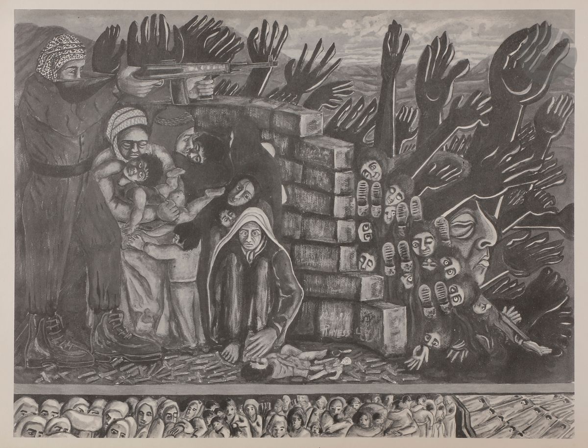 Aref EL-RAYESS [libanais] (1928-2005)
The Road to peace, 1978
Un volume in-2
Recueil de 37 dessins.
Envoi autographe avec dessin en frontispice.
Reliure toilée façon cuir et lettre or.
(Couverture défraîchie, traces d'humidité).
33,5 x 48 cm
