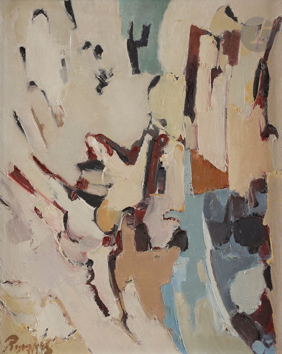Alkis PIERRAKOS [grec] (né en 1920)
Bâtisses, 1958
Huile sur toile.
Signée en bas à gauche.
Signée et titrée au dos.
41 x 33 cm