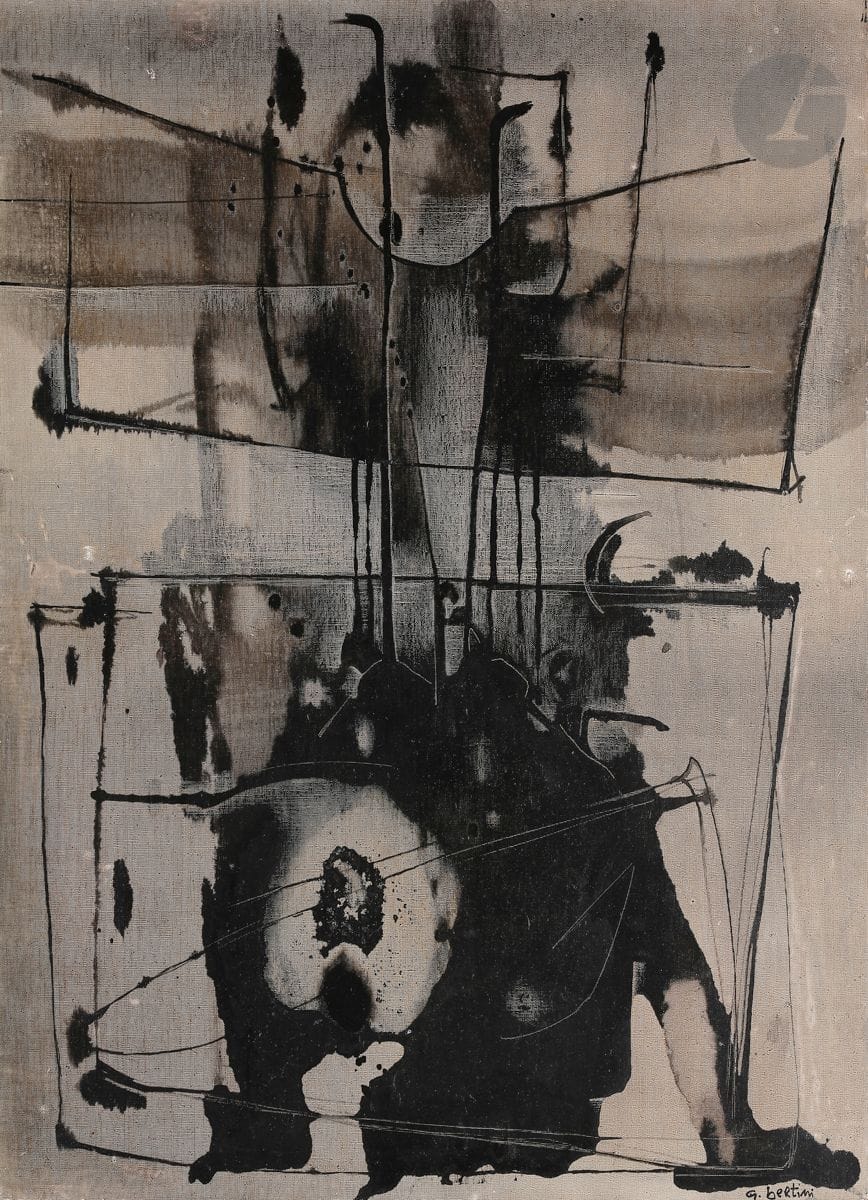 Gianni BERTINI [italien] (1922-2010)
Le Cygne de Sparte, 1958
Huile sur toile.
Signée en bas à droite.
Signée, datée et titrée au dos.
73 x 60 cm