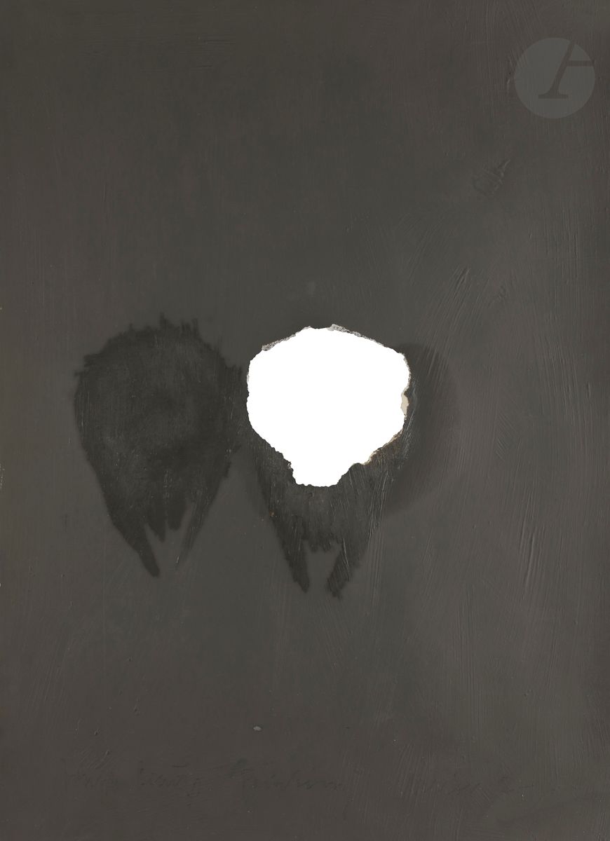 Joseph BEUYS [German] (1921-1986
)2 (hole) sheep heads 1961-1975.
Painting version 1-90, 1975Oil
, grease on tank paper and torn hole.
Signed, titled and numbered 74 at foot.
Publisher Verlag Schellmann & Klüser, Munich, edition of 90.
76 x 56 cmBibliography

:
- Joseph Beuys, Paris, Éditions du Centre Pompidou, 1994, one copy reproduced on p. 114.
- Jörg Schellman, Joseph Beuys, Die Multiples, Wekverzeichnis der Auflagenobjekte und Druckgraphik 1965-1986, München-New York, Edition Schellmann, 1997, no. 186, one copy reproduced on p. 183.- Alain Borer, Joseph Beuys, Die Multiples, Wekverzeichnis der Auflagenobjekte und Druckgraphik 1965-1986, München-New York, Edition Schellmann, 1997, no. 186, one copy reproduced on p.



183.




Alain Borer, Joseph Beuys, Panorama de l'œuvre, edited by Lothar Schirmer, Lausanne, Bibliothèque des Arts, 2001, one copy reproduced, no. 136
.









