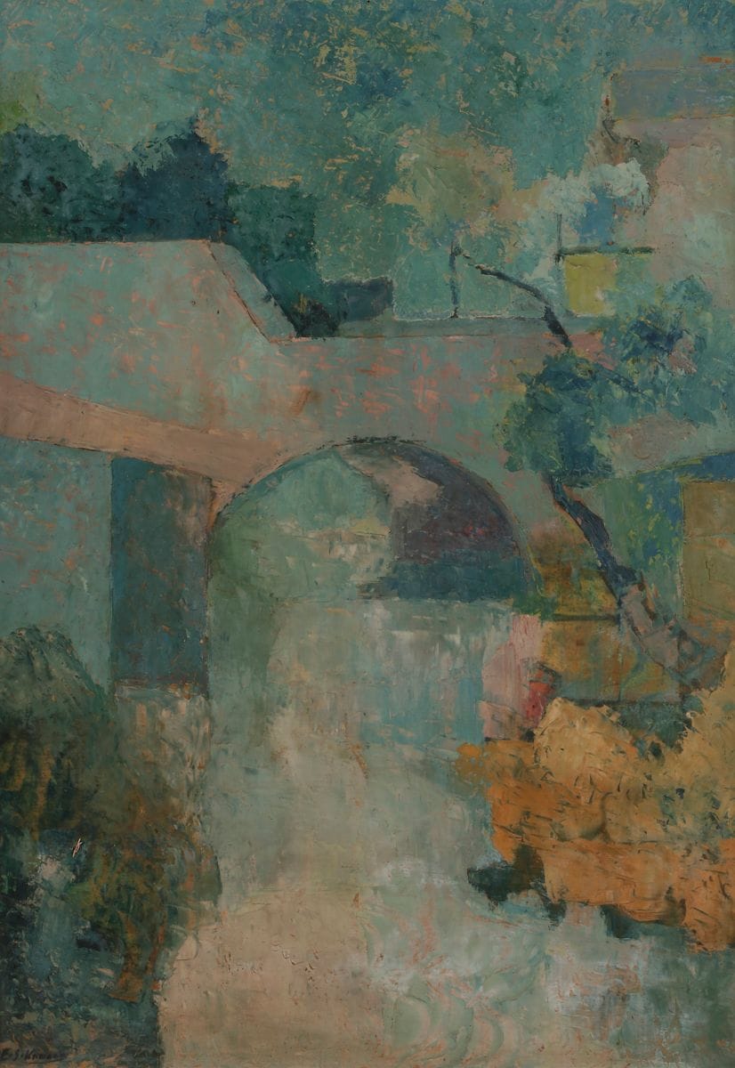 Elie KANAAN [libanais] (1926-2009)
Le Pont, vers 1970
Huile sur panneau.
Signée en bas à gauche.
73 x 54 cm

Nous remercions Madame Elly Kanaan, épouse de l'artiste, pour les informations qu'elle nous a transmises.