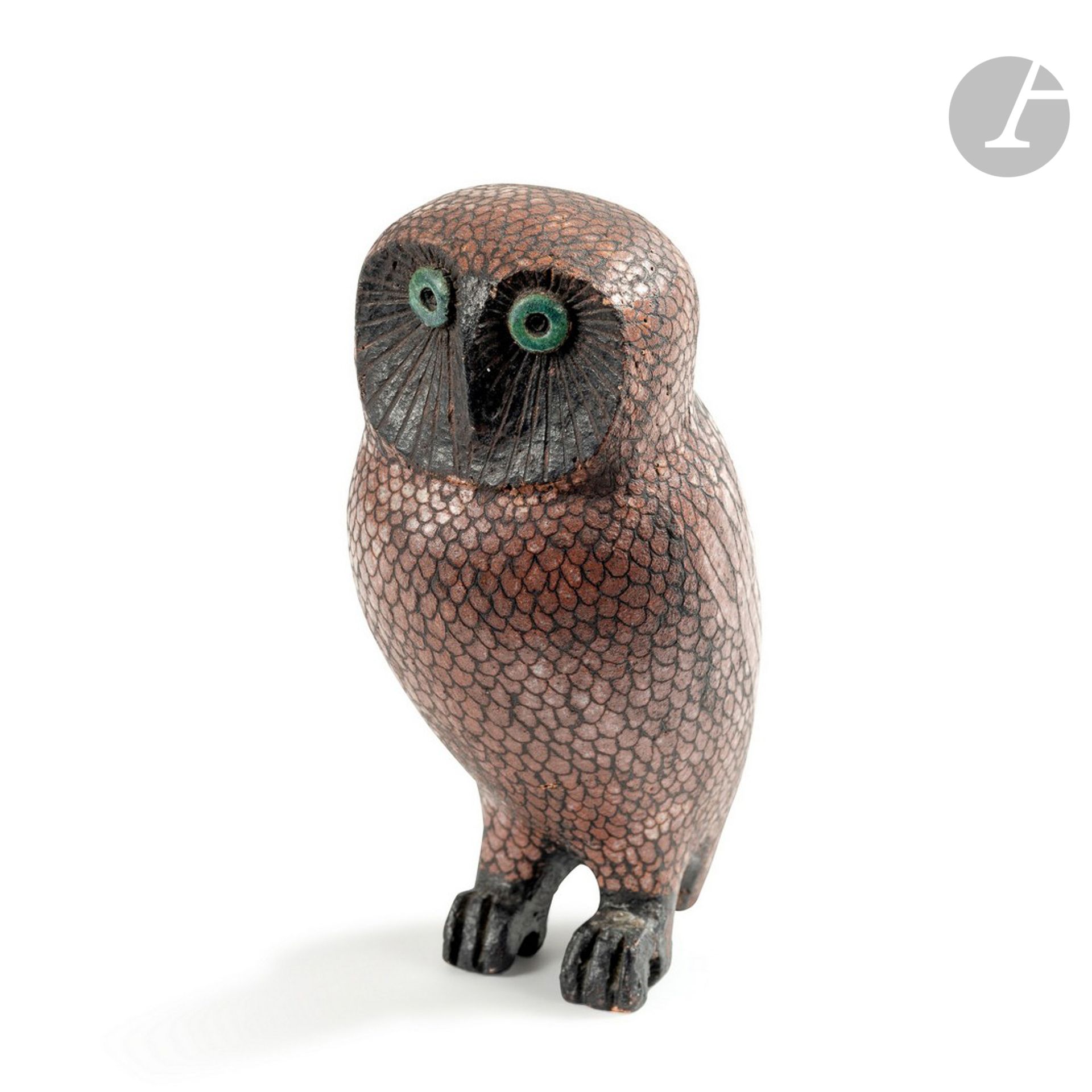 FRANCOIS RATY (1928-1982
)Owl, 1959Sculpture
.
Engraved and glazed ceramic proof.
One foot damaged and glued back.
Signed and dated RATY (19)59 under the tail.
Height : 12,5 cm 

Provenance :
Private collection, Normandy


.





