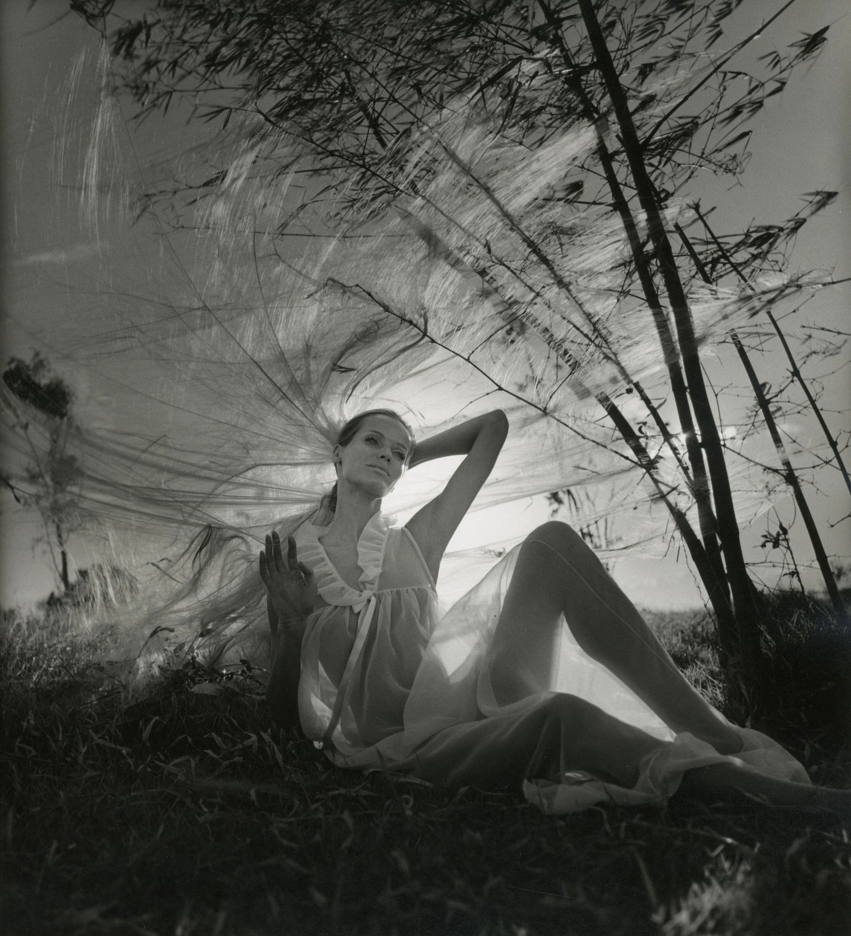 Franco Rubartelli (1937)
Veruschka pour Vogue,  juillet 1968.
Paraiso Beach, Saint-Domingue, République Dominicaine.
Épreuve argentique (c. 1980). Tampon du photographe à l'encre rouge et signature au crayon par Veruschka au verso. 
43 x 35,5 cm 

Franco Rubartelli (1937)
Veruschka for Vogue, July 1968.
Paraiso Beach, Santo Domingo, Dominican Republic.
Gelatin silver print (c. 1980). Photographer's stamp in red ink and Veruschka's pencil signature on verso. 
43 x 35.5 cm