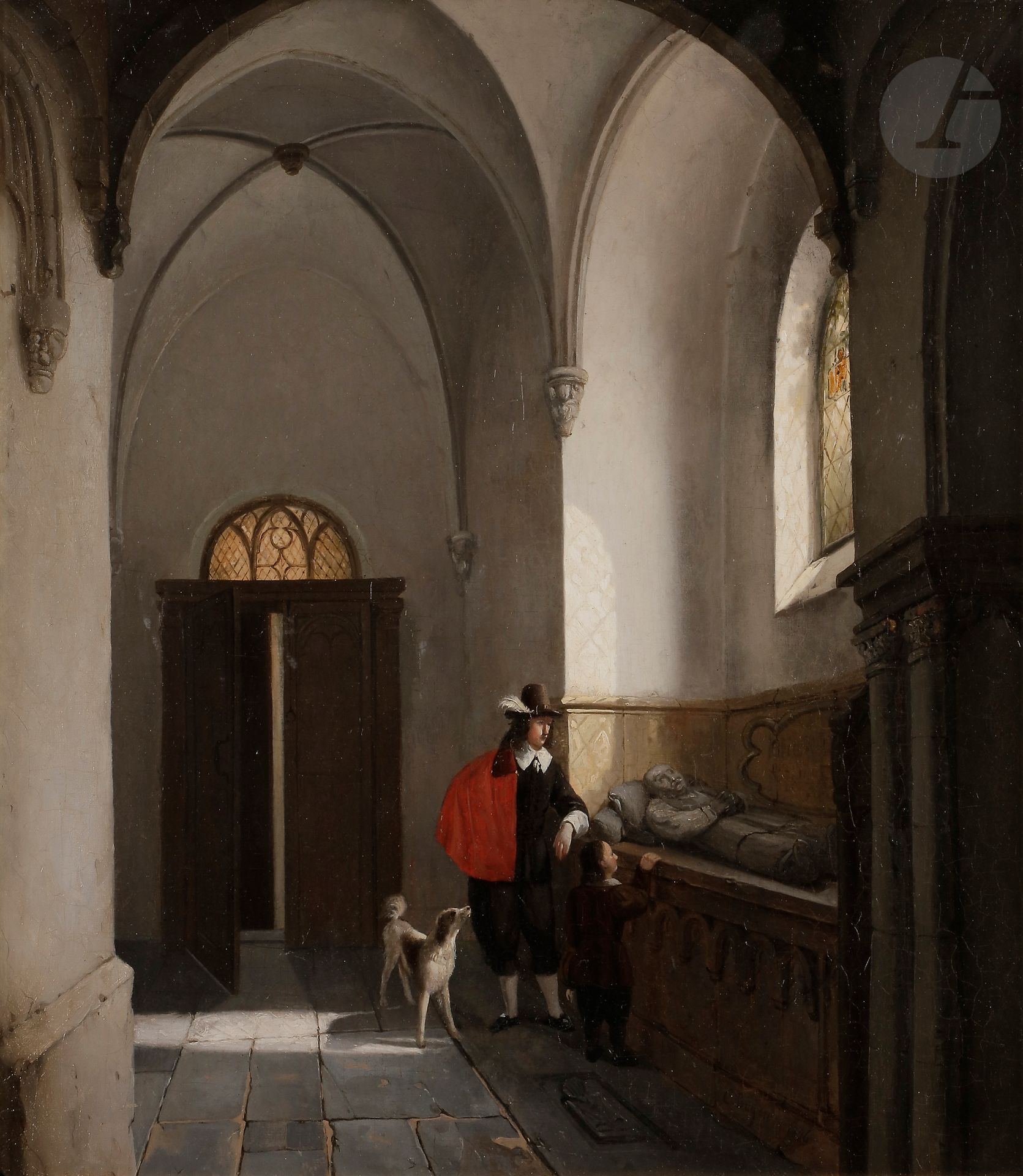 école hollandaise, 1836, C BUYEN
Dans l’église
Toile.
Signée et datée en bas à droite : C Buyen (?) 1836
46 x 40 cm