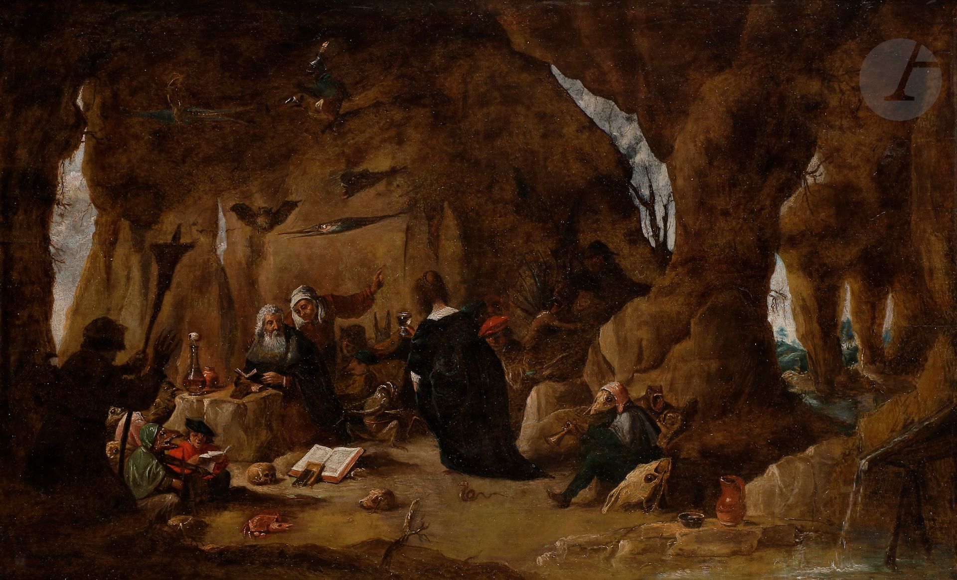 école flamande du XVIIIe siècle, suiveur de David TENIERS
La Tentation de Saint Antoine
Panneau de chêne, parqueté.
33 x 52 cm
Restaurations anciennes.

Provenance :
Vente anonyme, Paris, Hôtel Drouot, 26 mars 2014 (Auction Art), n° 310 (fin XVIIIe début XIXe siècle)