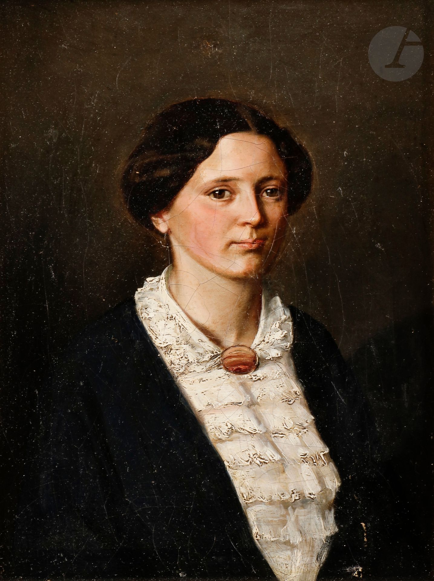 Jean COULIN (1822-1883)
Portrait de femme
Toile d’origine.
Signée et datée en bas à droite J.G. Coulin / 1852
24 x 19 cm
Restaurations anciennes.