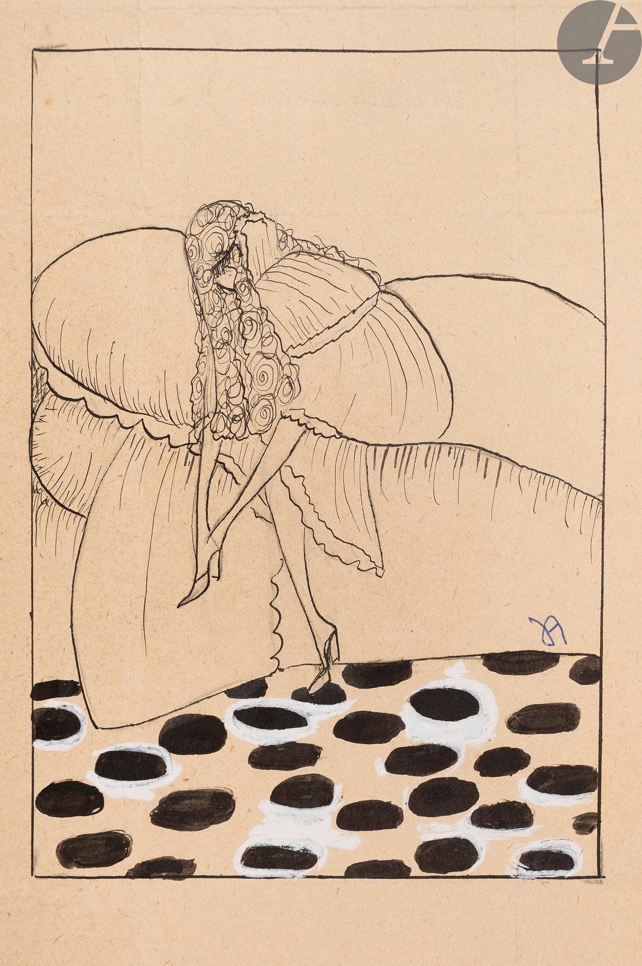 TOUSSAINT (Franz) - AGHION (Janine).
Grains de poivre.
Paris : André Delpeuch, 1927. — In-8, 255 x 186 : 154 pp., (5 ff. 2 derniers blancs), 8 planches, couverture imprimée. Box noir, premier plat orné d’un grand rectangle de chagrin orange dans lequel sont dessinés deux yeux et deux sourcils en box blanc et noir, surmontés d’une bande horizontale de box noir transpercée de ronds de chagrin orange, dos lisse orné du titre et du nom de l’auteur en lettres orange, doublures et gardes de papier orange orné d’un décor de pastilles blanches à répétition, non rogné, couverture conservée, emboîtage de toile noire.

Édition originale tirée à 450 exemplaires.
Il s’agit de l’un des ouvrages emblématiques de la période Art déco, illustré de 23 compositions en noir, bleu, vert, orange ou sanguine dans le texte et à pleine page, ainsi que de 8 pochoirs hors texte, de la peintre et illustratrice Janine AGHION (1894-1982).
Cette artiste travailla avec le styliste Paul Poiret au sein de l’atelier Martine et collabora à la revue Le Goût du jour. Elle fut très influencée par le travail de Kees Van Dongen dont elle était proche et avec lequel elle exposa ses œuvres. Cette influence se révèle parfaitement dans l’illustration de ce livre où les ressemblances dans le style des deux artistes sont parfois trompeuses.

Un des 400 exemplaires numérotés sur vélin de Marais, dédicacé par l’auteur à Jean Costrejean :

À // Jean Costrejean, // ces histoires que l’on trouve, je // ne sais pourquoi, audacieuses, et qui, // en tous cas, sont préférables // à celles de la politique… // Franz Toussaint

Très bel exemplaire dans une reliure originale signée MCR désignant très certainement Martine Clamagirand-Roth. Il est enrichi du bulletin de souscription collé en tête et d’un dessin original de Janine Aghion, au crayon, encre de Chine et rehaut de blanc, signé « JA » en bleu. Ce dessin représente une femme assise en train de se chausser.
Il est très rare de trouver cet ouvrage aussi bien relié.
Exemplaire parfaitement conservé. Seuls les plats de la couverture sont doublés de papier pelure du Japon et la relieure n’a conservé ni les rabats ni le dos.
Provenance : Jean Costrejean, avec envoi de l’auteur.