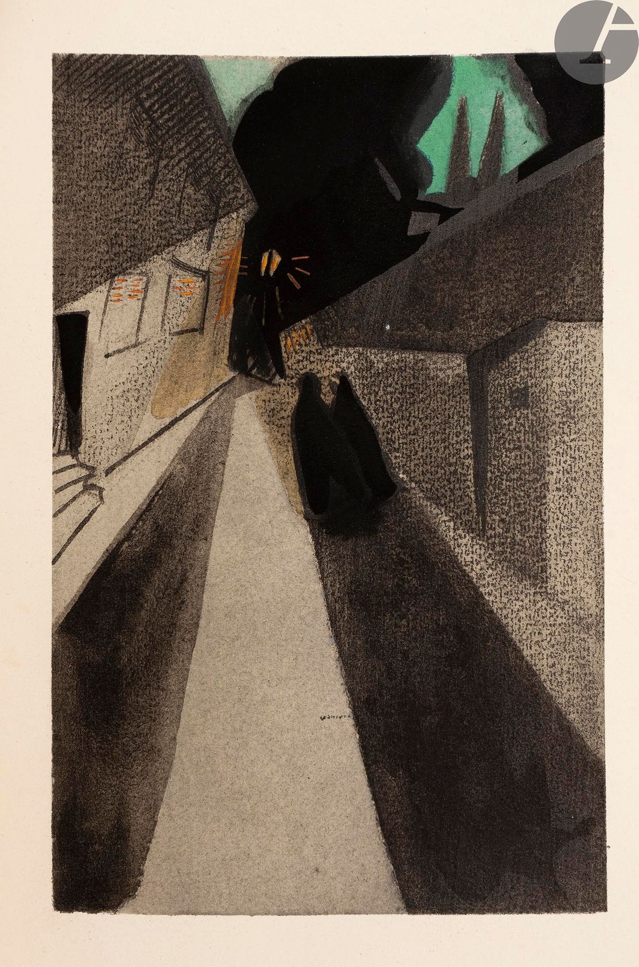 DYL (Yan-Bernard).
La Petite ville.
Paris : Simon Kra, [1926]. — In-4, 290 x 192 : (24 ff. dernier blanc), couverture illustrée. Broché.

Superbe et rare album composé de 22 compositions de Yan-Bernard DYL (1887-1944), dont une rehaussée d’or sur la couverture, une en noire sur le titre et 20 en couleurs à pleine page, reproduites par les ateliers Jacomet et rehaussées au pochoir.

Dyl était un peintre, décorateur et illustrateur proche de Robert Delaunay. Il fut l’un des représentants du mouvement Art déco, auteur de plusieurs publicités ainsi que de couvertures et d’illustrations notamment pour l’éditeur Simon Kra, dont cette Petite ville publiée en 1926 qui montre à travers 20 illustrations la vie d’un village de province.

Cet album est l’un des chefs-d’œuvre de cet artiste injustement oublié et l’un des premiers livres inspirés par le cinéma. Chaque composition est protégée par une serpente sur laquelle est imprimée une légende, ou plus exactement un morceau de texte qui bout-à-bout forme une phrase décrivant le village.

L’édition ne fut tirée qu’à 175 exemplaires. Celui-ci est l’un des 150 sur vélin (n° 60), parfaitement conservé.
