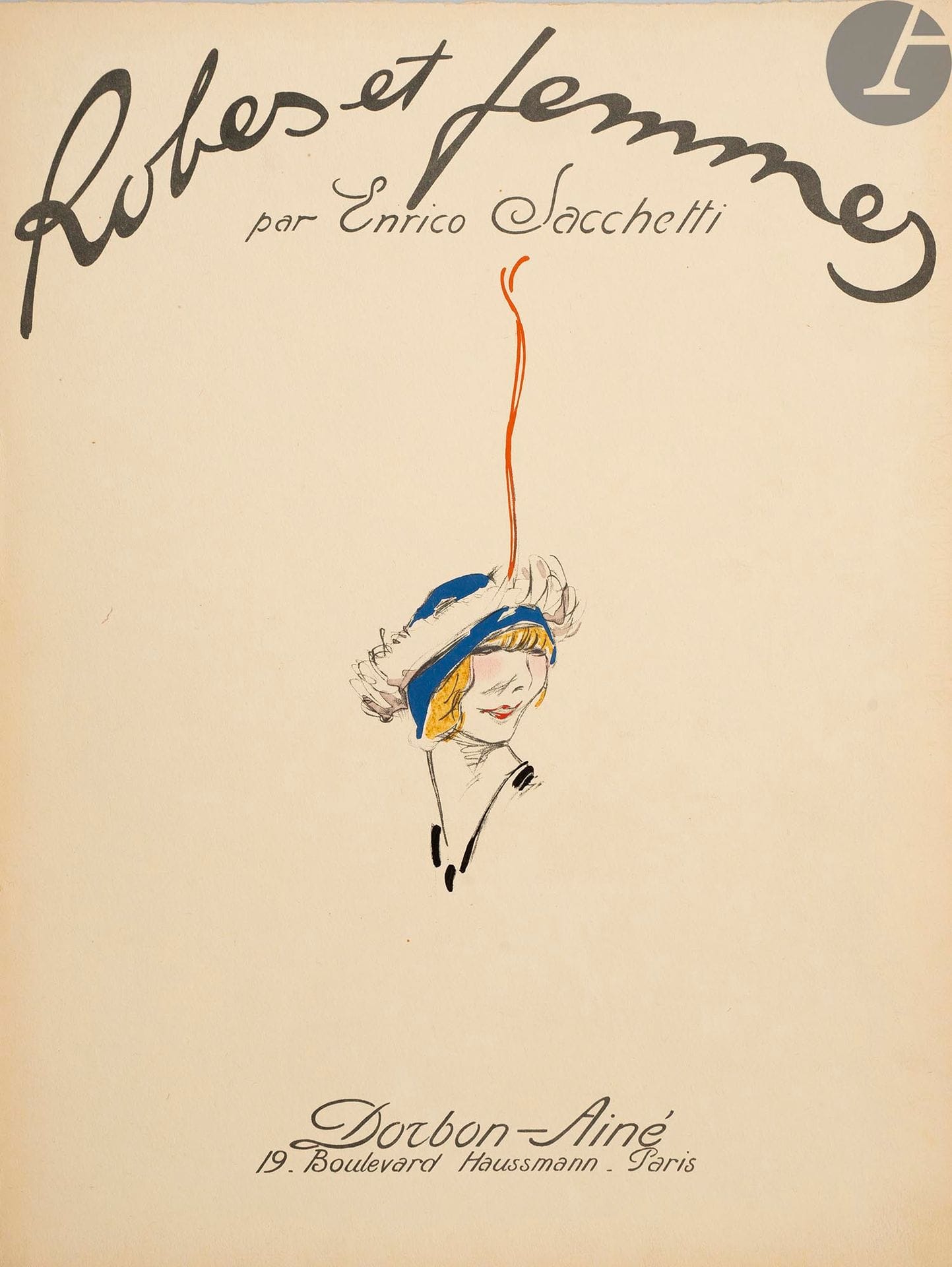 [MODE] - SACCHETTI (Enrico).
Robes et femmes.
Paris : Dorbon-aîné, [1913]. — Album in-folio, 380 x 287 : (15 ff.). En feuilles, sous chemise cartonnée illustrée à rabats de l’éditeur.

Superbe album, très recherché, composé par l’artiste peintre italien Enrico SACCHETTI (1877-1967) comprenant 2 feuillets de titre, 11 planches de modèles de robes, la dernière sur double page, et un feuillet de justification illustré également d’une composition de l’artiste.

Tirage à 300 exemplaires numérotés (n° 81). Le premier plat de la chemise reprend la seconde planche de l’album, sur fond blanc.

Chemise salie et piquée, déchirures au dos. Quelques rousseurs éparses sans gravité.