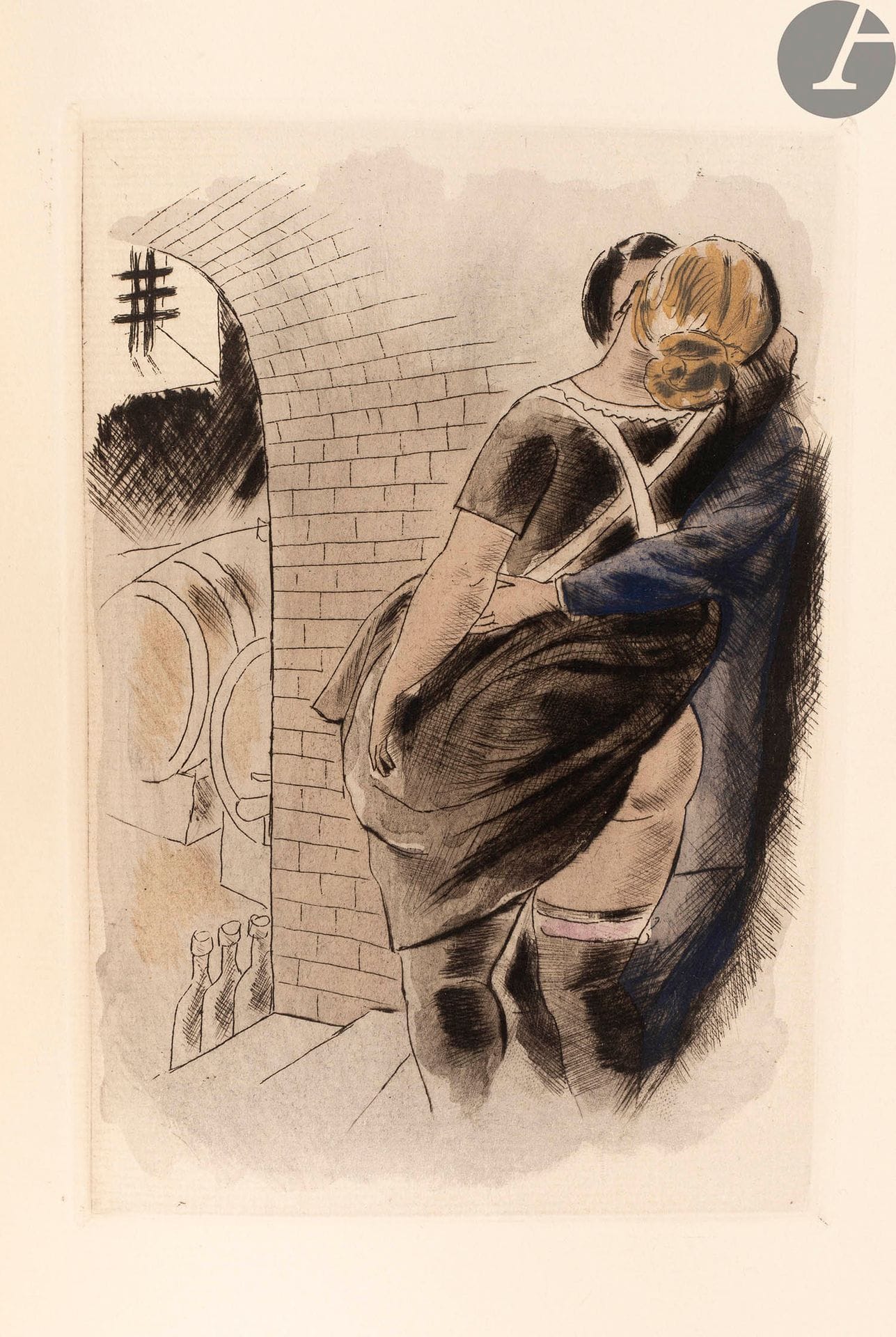 CARCO (Francis).
Rien qu’une femme.
Paris, 1925. — In-8, 249 x 185 : (4 ff. premier blanc), 162 pp., (3 ff. 2 derniers blancs), 18 planches, couverture imprimée. Demi-maroquin havane à coins, dos à nerfs, tête dorée, non rogné, couverture et dos conservés (reliure de l’époque).

« Édition recherchée et côtée » (Carteret), tirée à 276 exemplaires, illustrée de 16 eaux-fortes en couleurs de CHAS-LABORDE, dont une sur le titre et 15 hors texte.
Précieux exemplaire sur Hollande, dont le tirage annoncé est de 60 exemplaires. Celui-ci ne fait pas partie de la justification et porte la mention autographe de Carco au crayon bleu : « N° 00 réservé par l’auteur à son ami (nom effacé) F. Carco  ».

L’exemplaire comporte bien les caractéristiques des tirages sur Hollande, c’est-à-dire qu’il est enrichi de 3 planches refusées et d’une suite en noir de tous les hors-textes, y compris des trois réfusés.
Bel exemplaire, très bien conservé malgré le dos très légèrement éclairci.