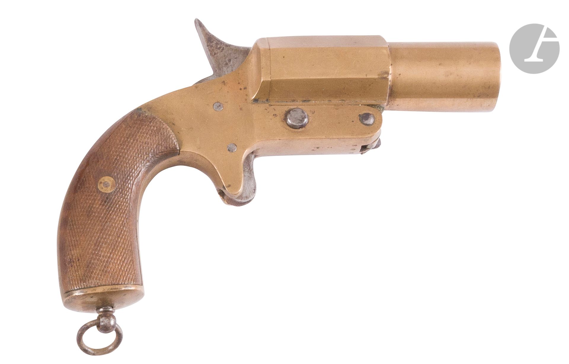 France.
Mode?le 1917.
Pistolet signaleur français de 25 mm a? canon court.
Carcasse et canon en bronze.
Fabrication Chouvet a? Saint-E?tienne.
T.B.E.
Longueur : 19 cm - Poids : 900 g
