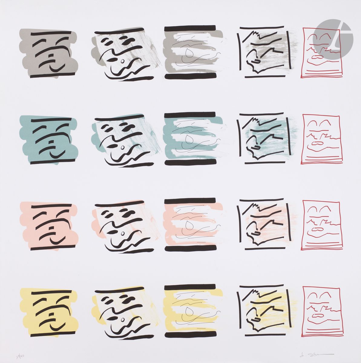 Jessica Stockholder (American, born 1959
)Aspect Syllabary: Landscape. 2015.
Color lithograph.
Perfect proof on strong vellum, numbered and signed in pencil. All margins. Edition of 40 prints.
76 x 76 cm
.


