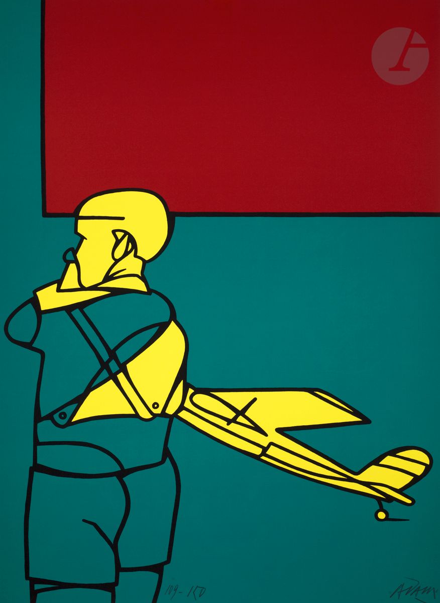 Valerio Adami (Italian, born 1935
)Zurich. 1976. 
Serigraphy in colours.
Perfect proof printed on white vellum, numbered and signed in pencil. Edition of 150 proofs. 
72 x 52 cm
.


