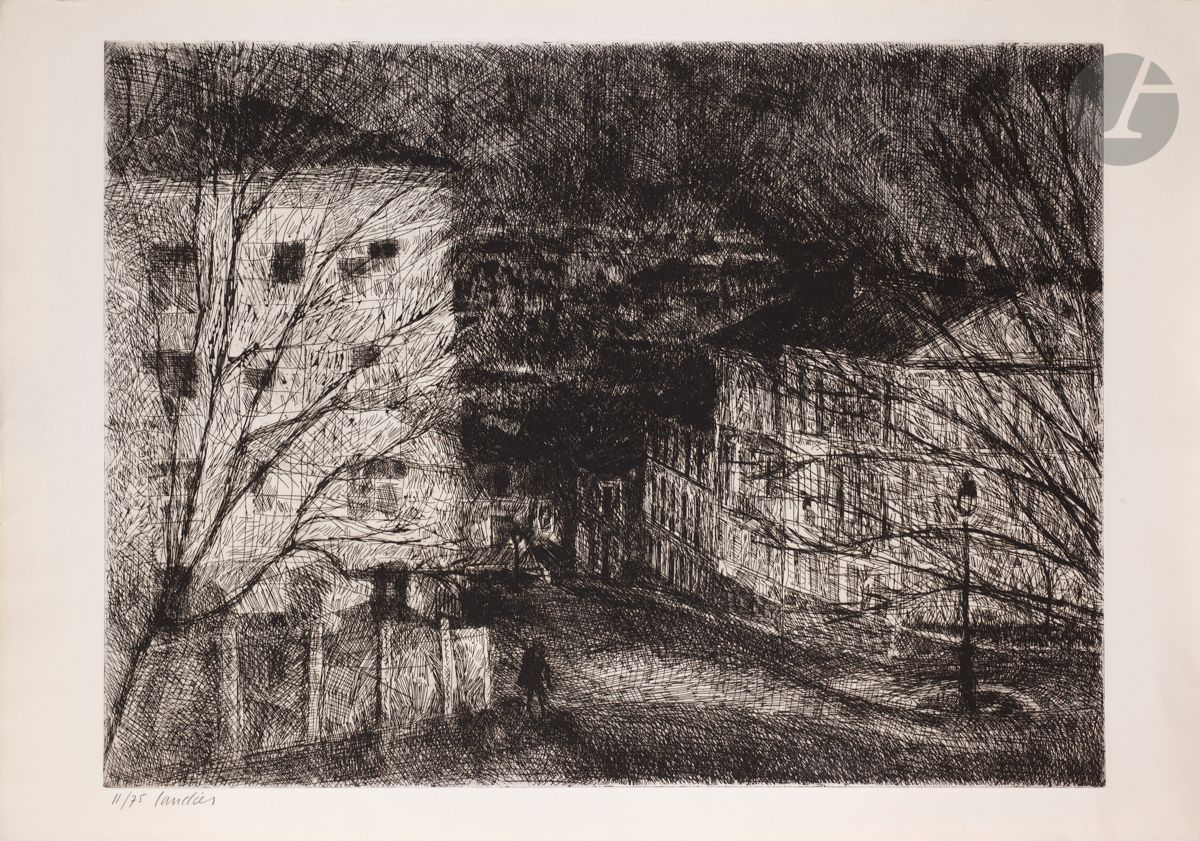 Henri Landier (born in 1935
)Rue du Chevalier de la Barre. 1961. 
Etching.
Very nice proof on white vellum, numbered and signed in pencil. All margins. Edition at 75 proofs. Lacourière edition. 
63 x 90,5 cm.



