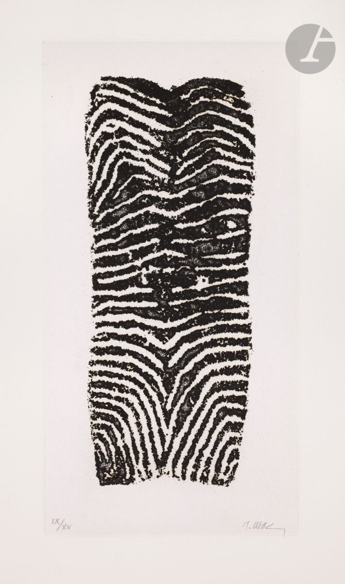 Raoul Ubac (belge, 1910-1985)
Pl. pour J. Dupin, Proximité du murmure, Maeght éd., 1971. 
Eau-forte. 
Parfaite épreuve sur japon Hosho appliqué, l’une des 15 numérotées en chiffres romains, signée au crayon. Toutes marges. 
42,5 x 29,8 cm.