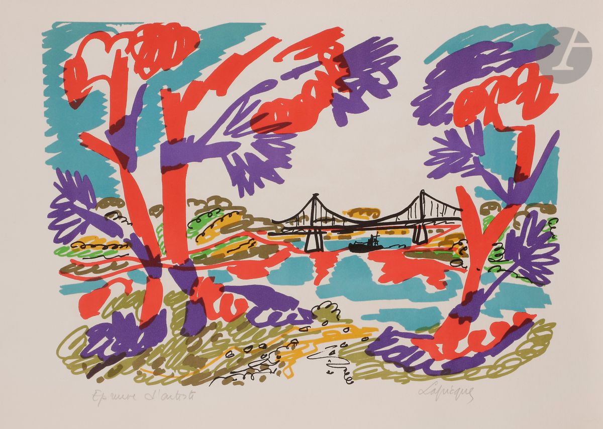 Charles Lapicque (1898-1988)
Le Bassin de Lézardrieux. 1969. 
Lithographie en couleurs. 
Très belle épreuve sur vélin, justifiée « Epreuve d’artiste » et signée au crayon. Toutes marges. Tirage définitif à 199 épreuves. 
38,2 x 53,8 cm.

Bibliographie :
Balanci 397.