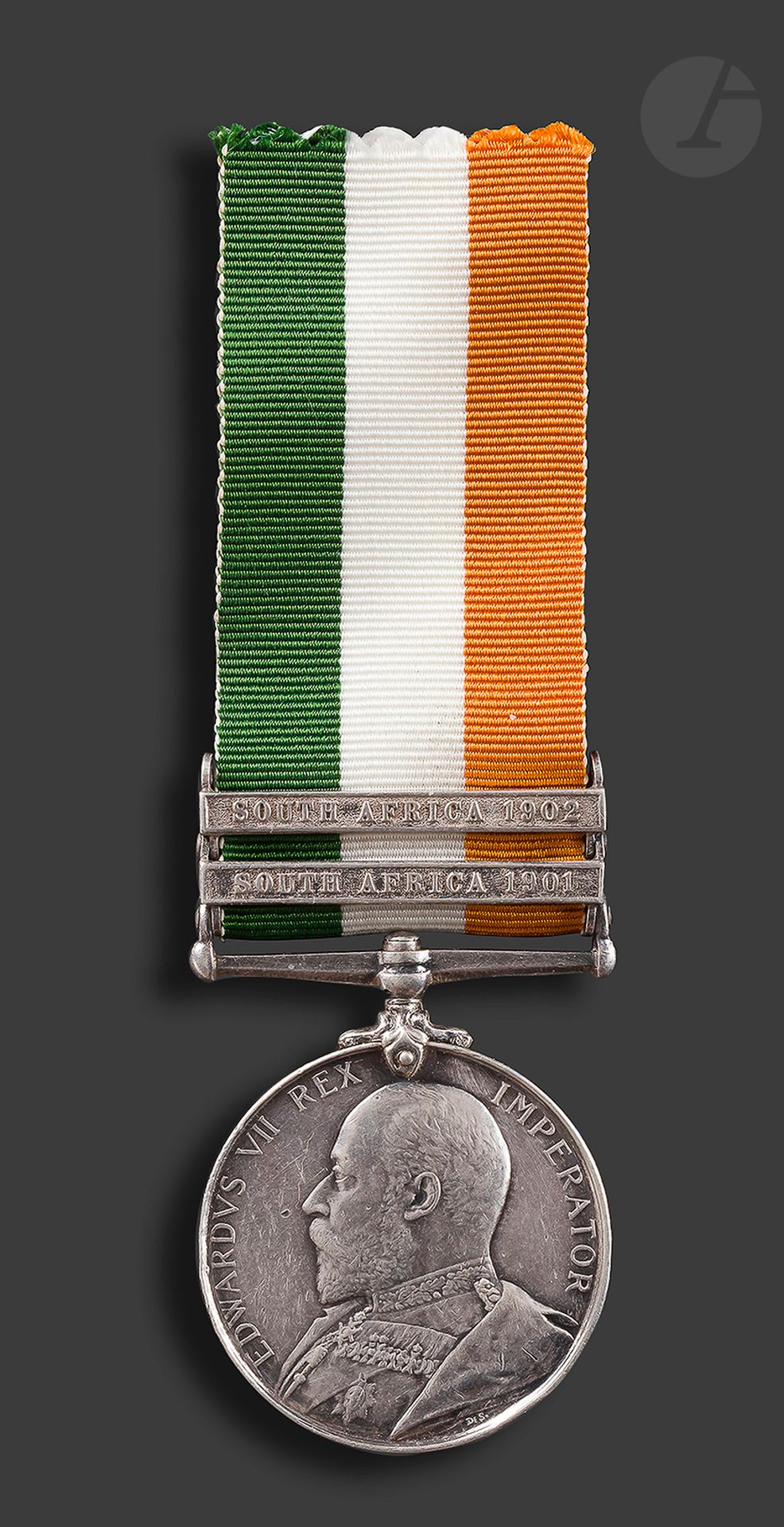 
KING'S SOUTH AFRICA Medal 
Silver. Ribbon with two clasps "SOUTH AFRICA 1901" and "SOUTH AFRICA 1902"
awarded on the edge "Capt F.E.B. ISHERWOOD York & Lanc Rgt"
Gross weight :37 g 
T.T.B.

Francis Edward Bradshaw ISHERWOOD (1869-1915), of the York & Lancaster Regiment of which he was Lieutenant-Colonel in 1915




.

 


He died in action at Zillebeke (2nd Battle of Ypres) in Belgium in 1915, leading a desperate assault.
He is the father of the writer Christopher Isherwood.








