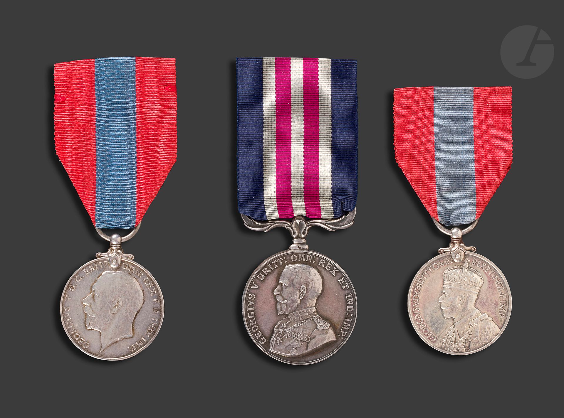 GEORGE THREE
 
MEDALS
: 
- MILITARY MEDAL " FOR BRAVERY IN THE FIELD

".
 
In silver. 
- IMPERIAL SERVICE 2nd type. Awarded to " WILLIAM FLECK ". In silver. 
- IMPERIAL SERVICE 3rd type. Attributed to "FRANK AMBROSE". Silver. 
Total gross weight: 84 gRibbons
.





