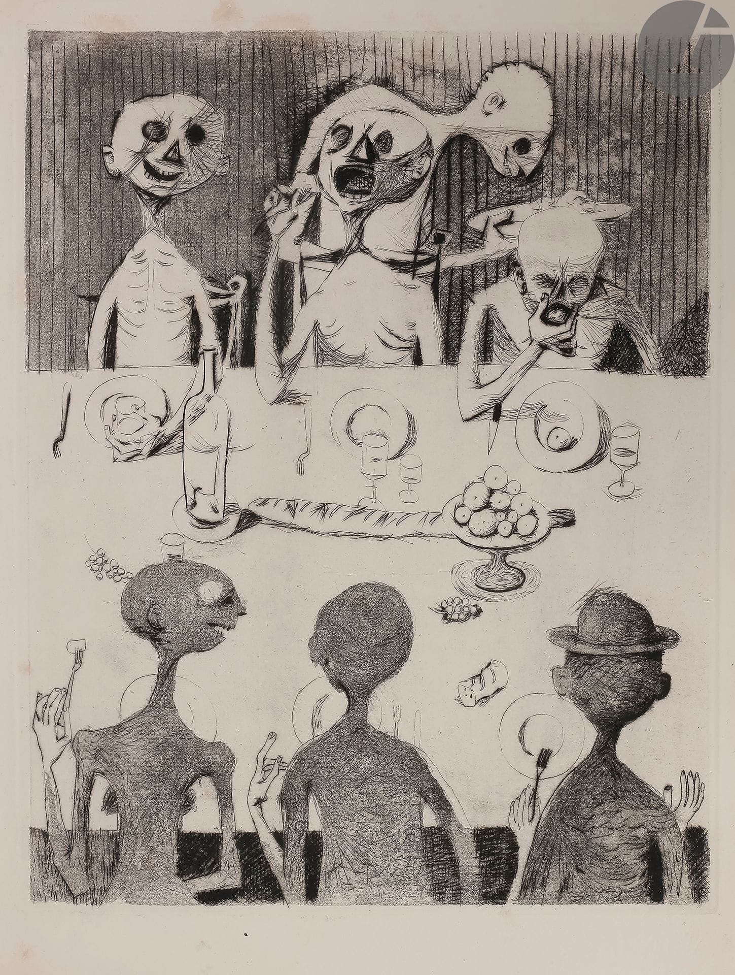 PRASSINOS (Mario) - QUENEAU (Raymond).
L’Instant fatal, en six poèmes.
[Paris] : Aux Nourritures terrestres, 1946. — In-4, 331 x 254 : (20 ff. 2 premiers, 17e et 2 derniers blancs), 15 planches, couverture illustrée. En feuilles, couverture rempliée, chemise illustrée et étui de l’éditeur.

Édition originale de ce recueil de six poèmes de Raymond Queneau, illustrée de 16 eaux-fortes originales de Mario PRASSINOS (1916-1985), dont une sur la couverture et 15 hors texte.

Tirage à 250 exemplaires numérotés. Un des 215 sur papier pur chiffon de Lana contenant une suite en premier état des quinze eaux-fortes.

Quelques minimes rousseurs sans gravité aux premiers feuillets.